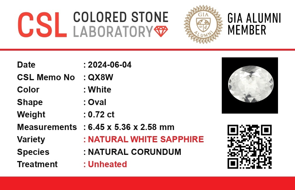 0.71 Ct. White Sapphire from Ceylon (Sri Lanka)