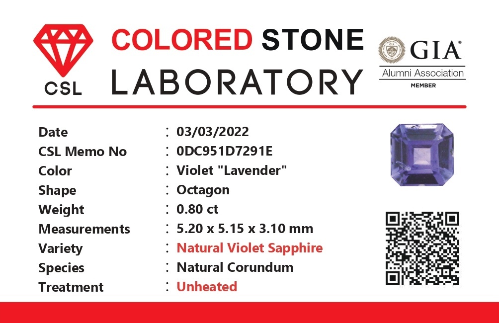 0.79 Ct. Violet Sapphire from Ceylon (Sri Lanka)