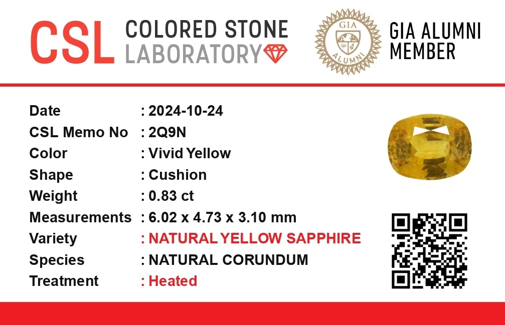 0.83 Ct. Yellow Sapphire from Ceylon (Sri Lanka)