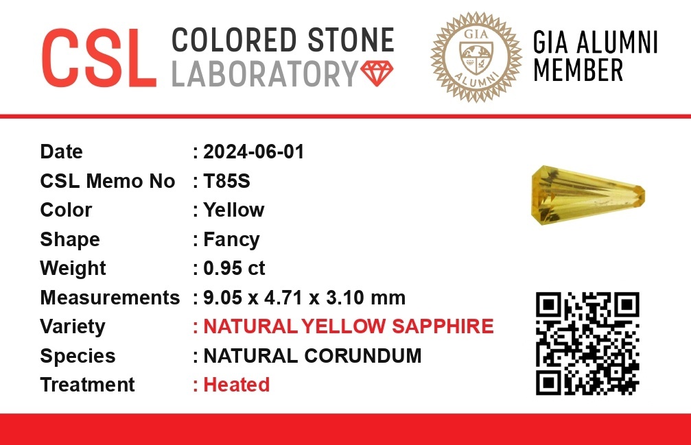 0.96 Ct. Yellow Sapphire from Ceylon (Sri Lanka)