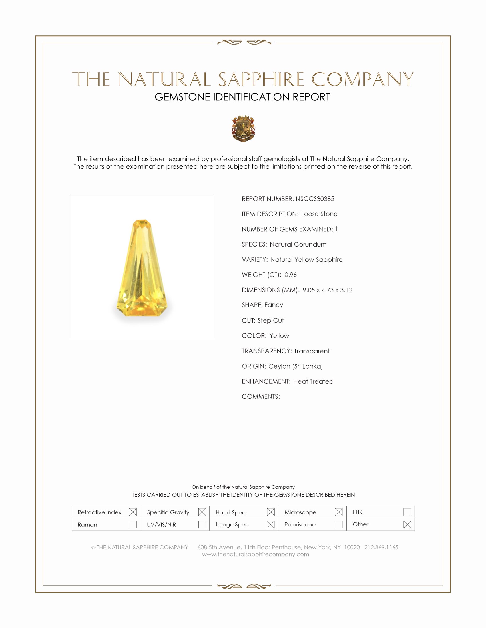 0.96 Ct. Yellow Sapphire from Ceylon (Sri Lanka)