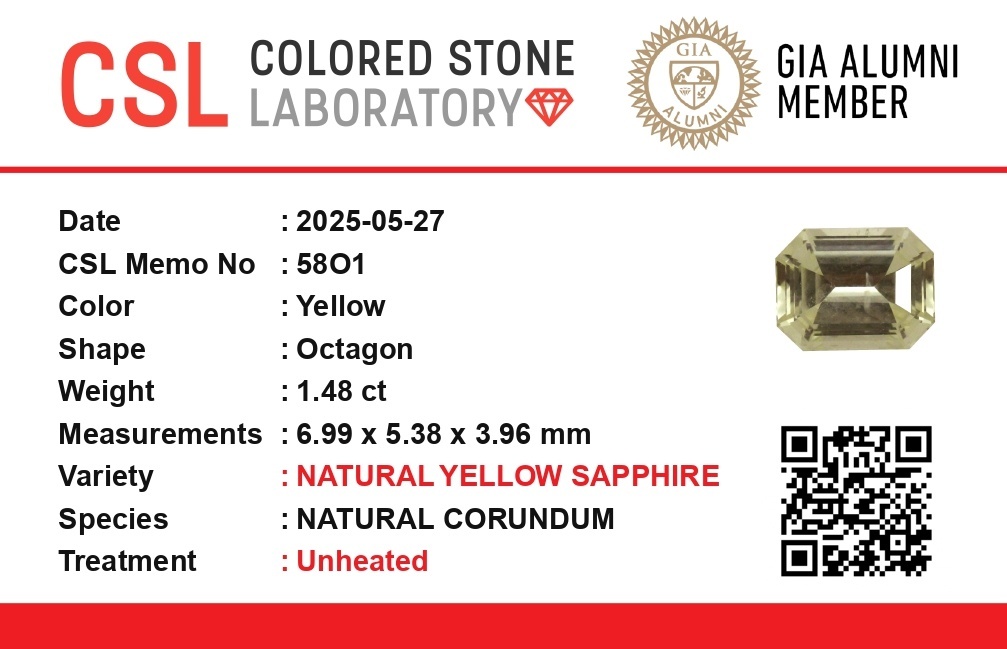 1.49 Ct. Yellow Sapphire from Ceylon (Sri Lanka)