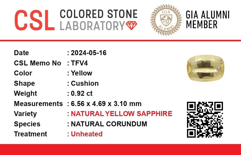 0.92 Ct. Yellow Sapphire from Ceylon (Sri Lanka)