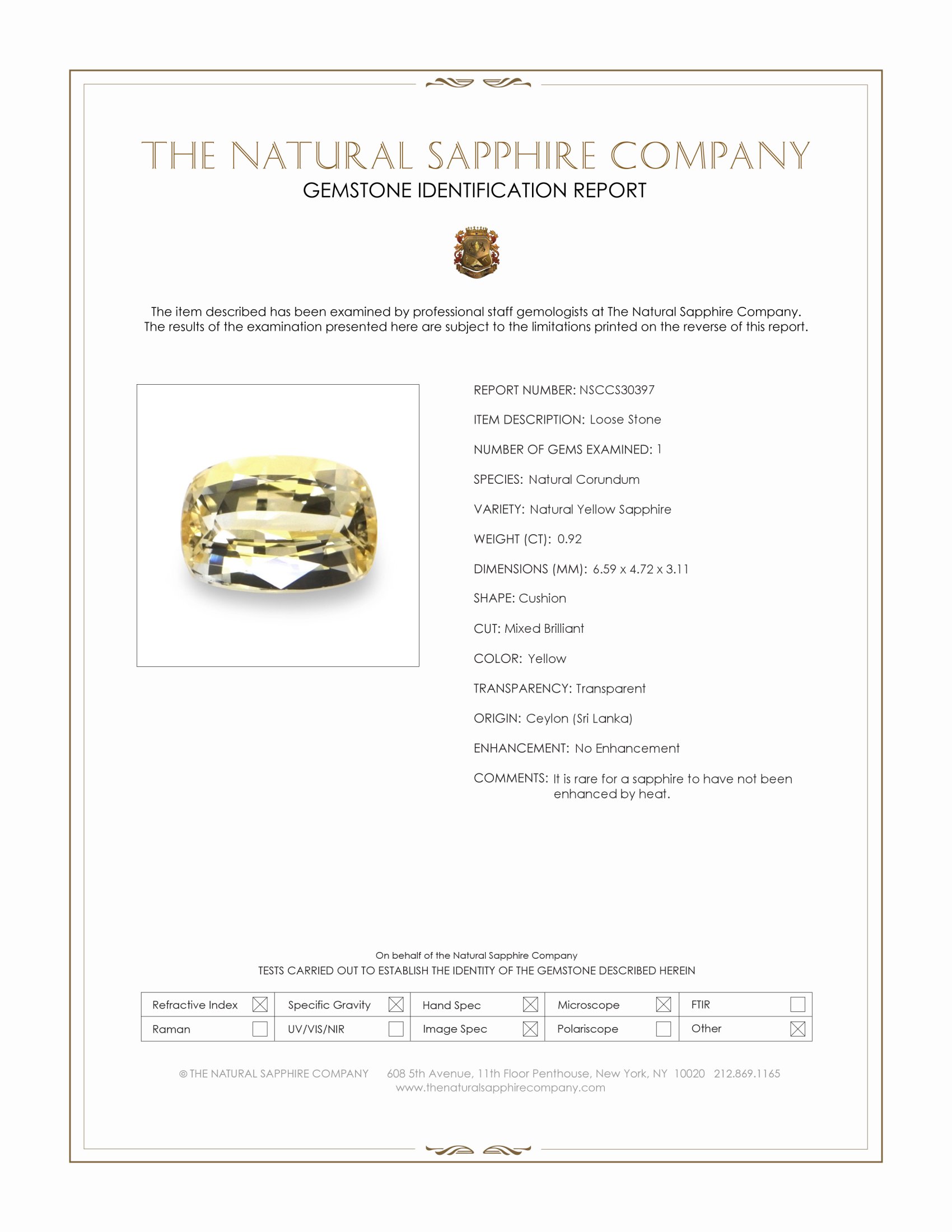 0.92 Ct. Yellow Sapphire from Ceylon (Sri Lanka)