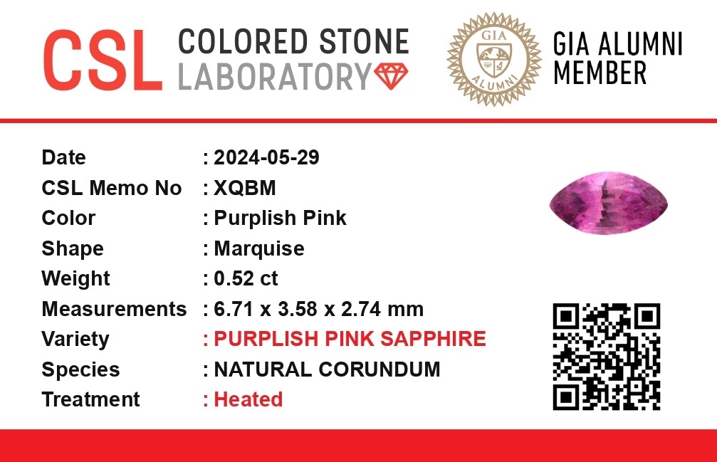 0.51 Ct. Purplish Pink Sapphire from Ceylon (Sri Lanka)