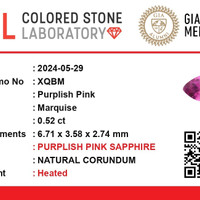 0.51 Ct. Purplish Pink Sapphire from Ceylon (Sri Lanka) Scan Report