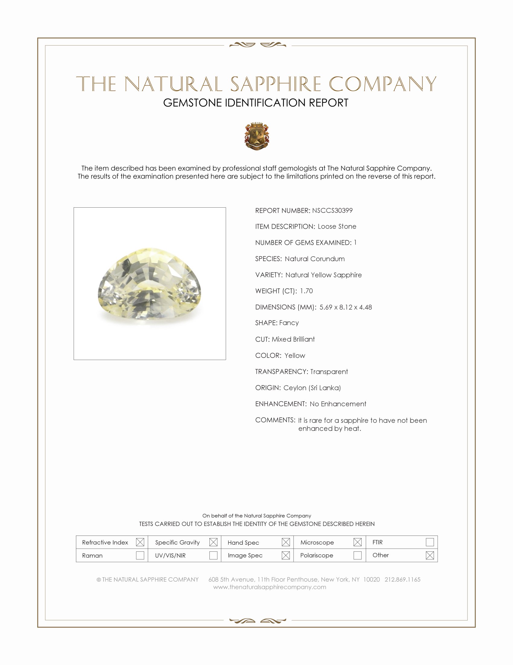 1.70 Ct. Yellow Sapphire from Ceylon (Sri Lanka)