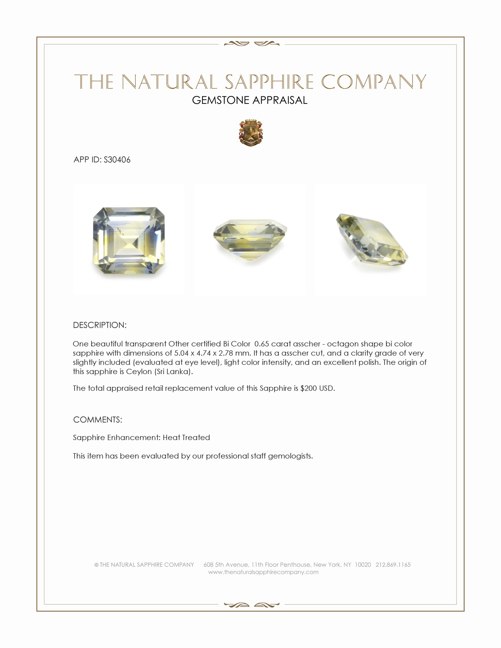 0.65 Ct. Bi Color Sapphire from Ceylon (Sri Lanka)