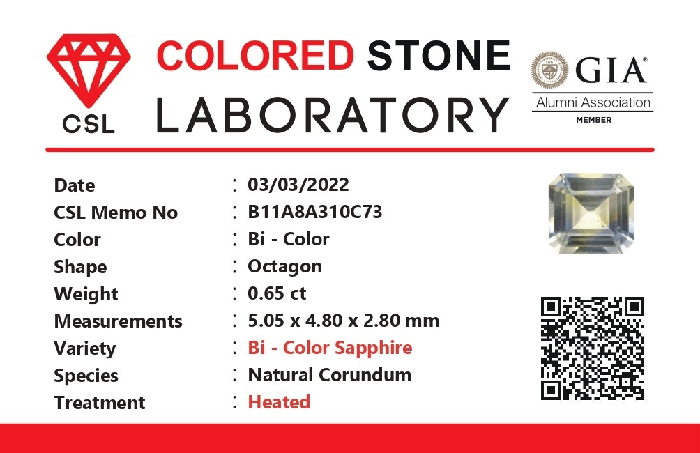 0.65 Ct. Bi Color Sapphire from Ceylon (Sri Lanka)