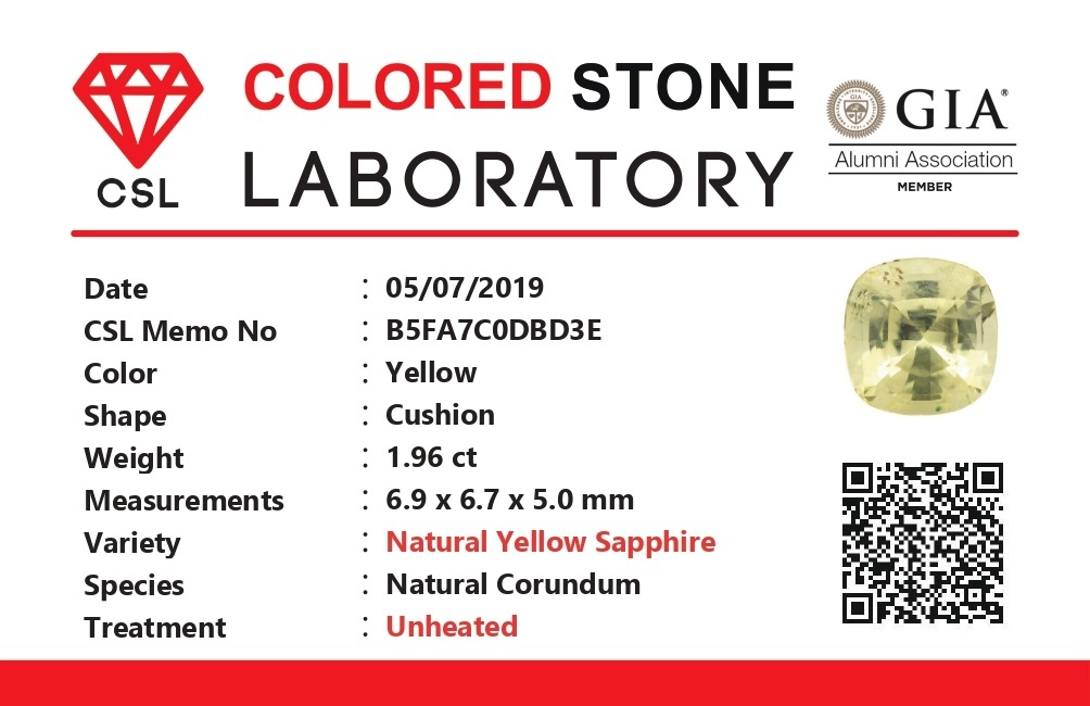 1.96 Ct. Yellow Sapphire from Ceylon (Sri Lanka)