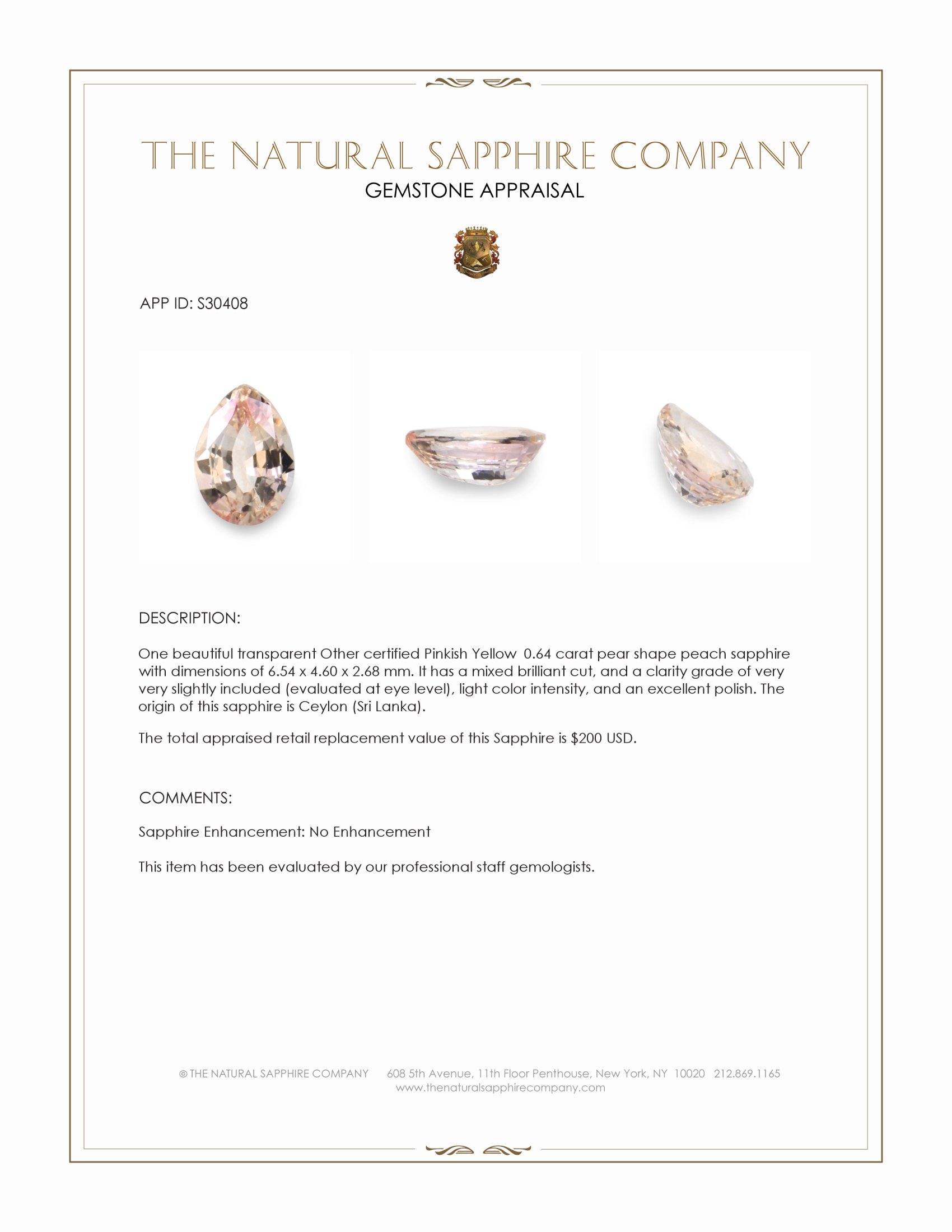 0.64 Ct. Peach Sapphire from Ceylon (Sri Lanka)