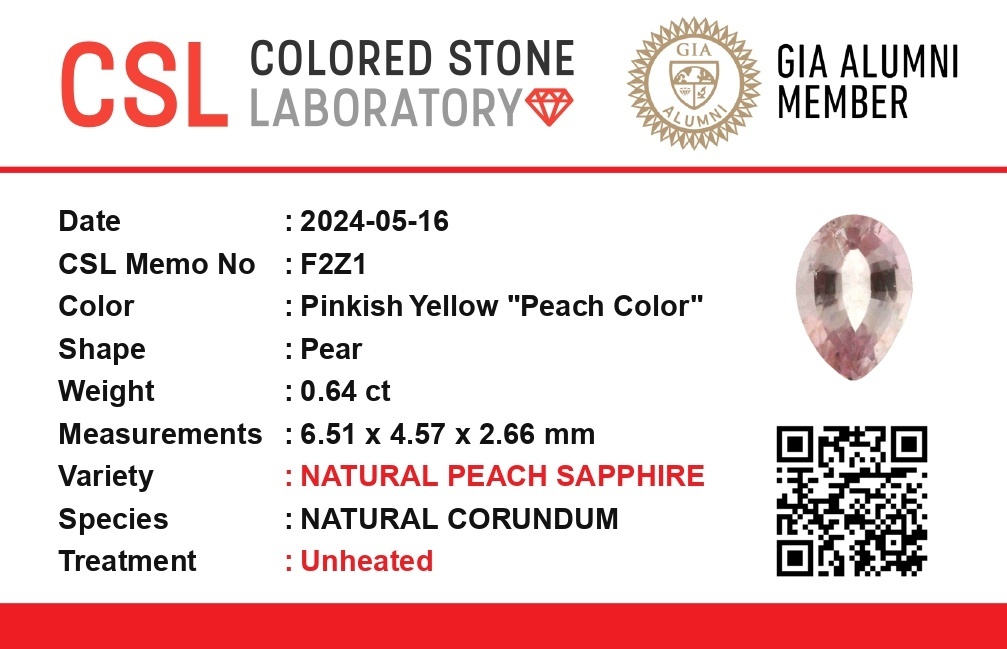 0.64 Ct. Peach Sapphire from Ceylon (Sri Lanka)