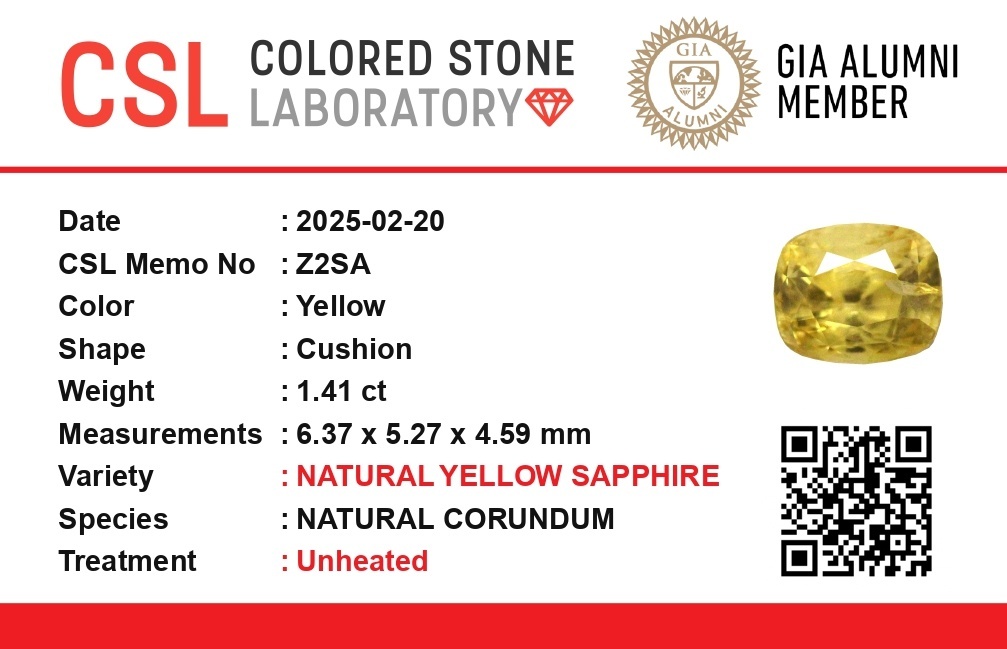 1.39 Ct. Yellow Sapphire from Ceylon (Sri Lanka)