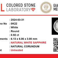 0.93 Ct. White Sapphire from Ceylon (Sri Lanka) Scan Report