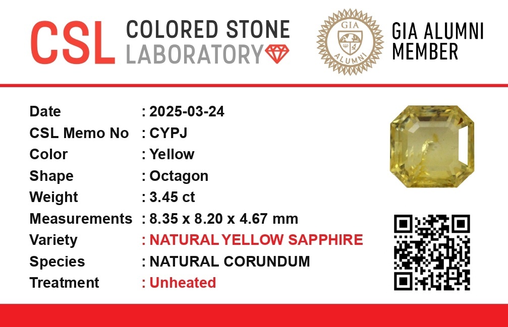 3.45 Ct. Yellow Sapphire from Ceylon (Sri Lanka)