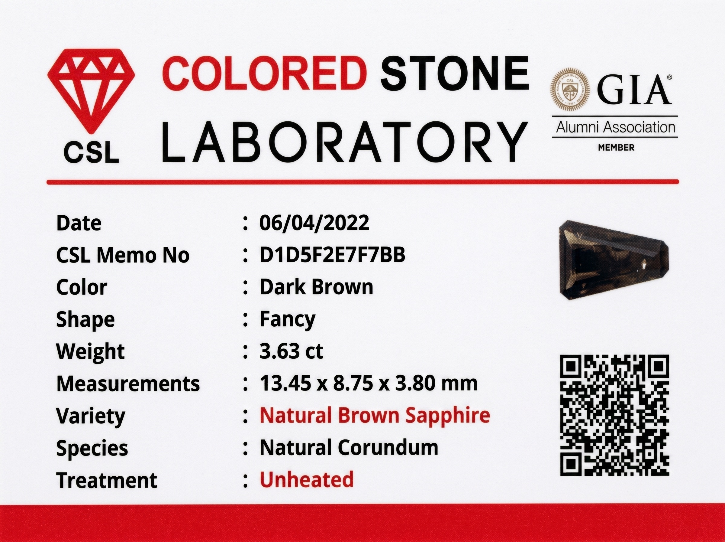 3.62 Ct. Brown Sapphire from Ceylon (Sri Lanka)