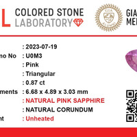 0.87 Ct. Pink Sapphire from Ceylon (Sri Lanka) Scan Report