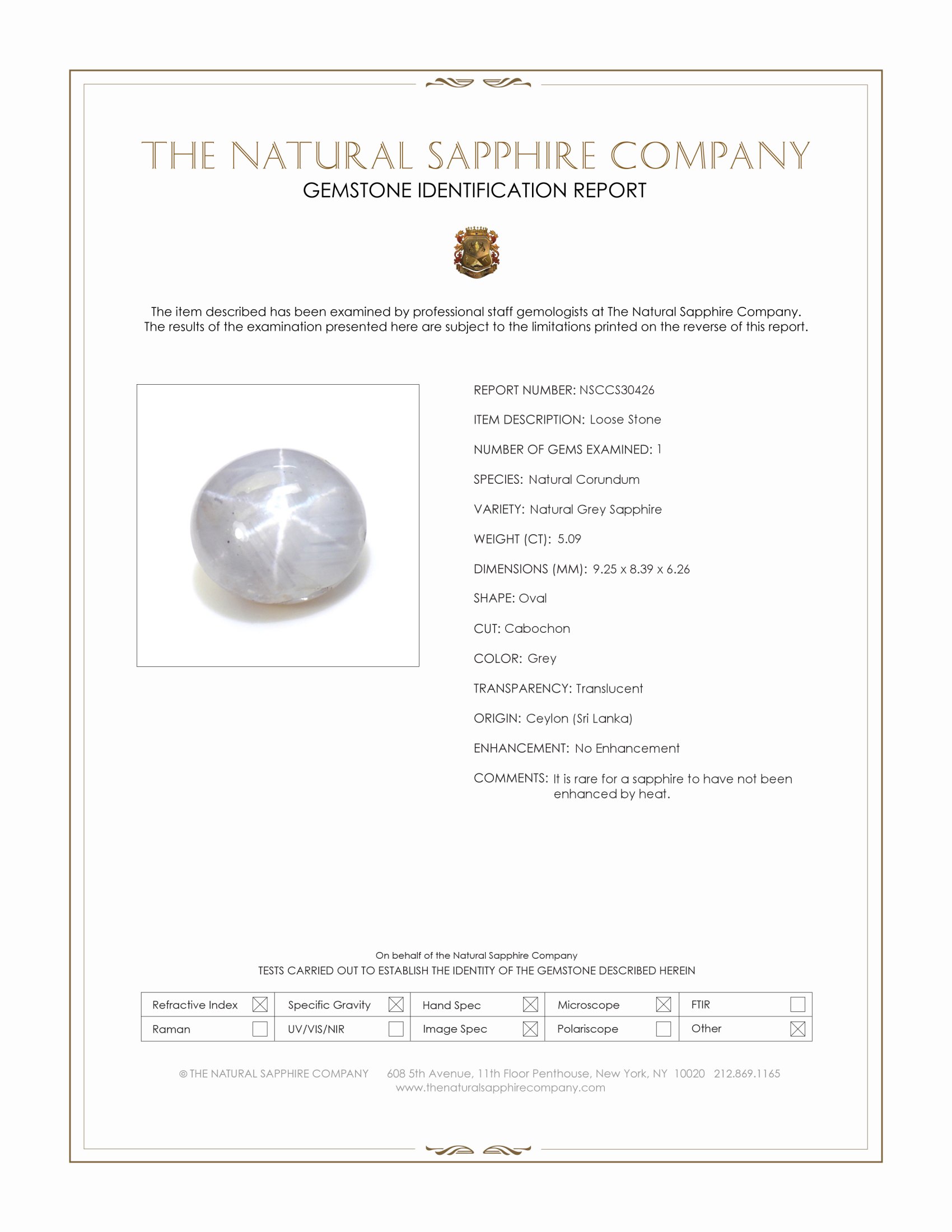 5.09 Ct. Grey Star Sapphire from Ceylon (Sri Lanka)