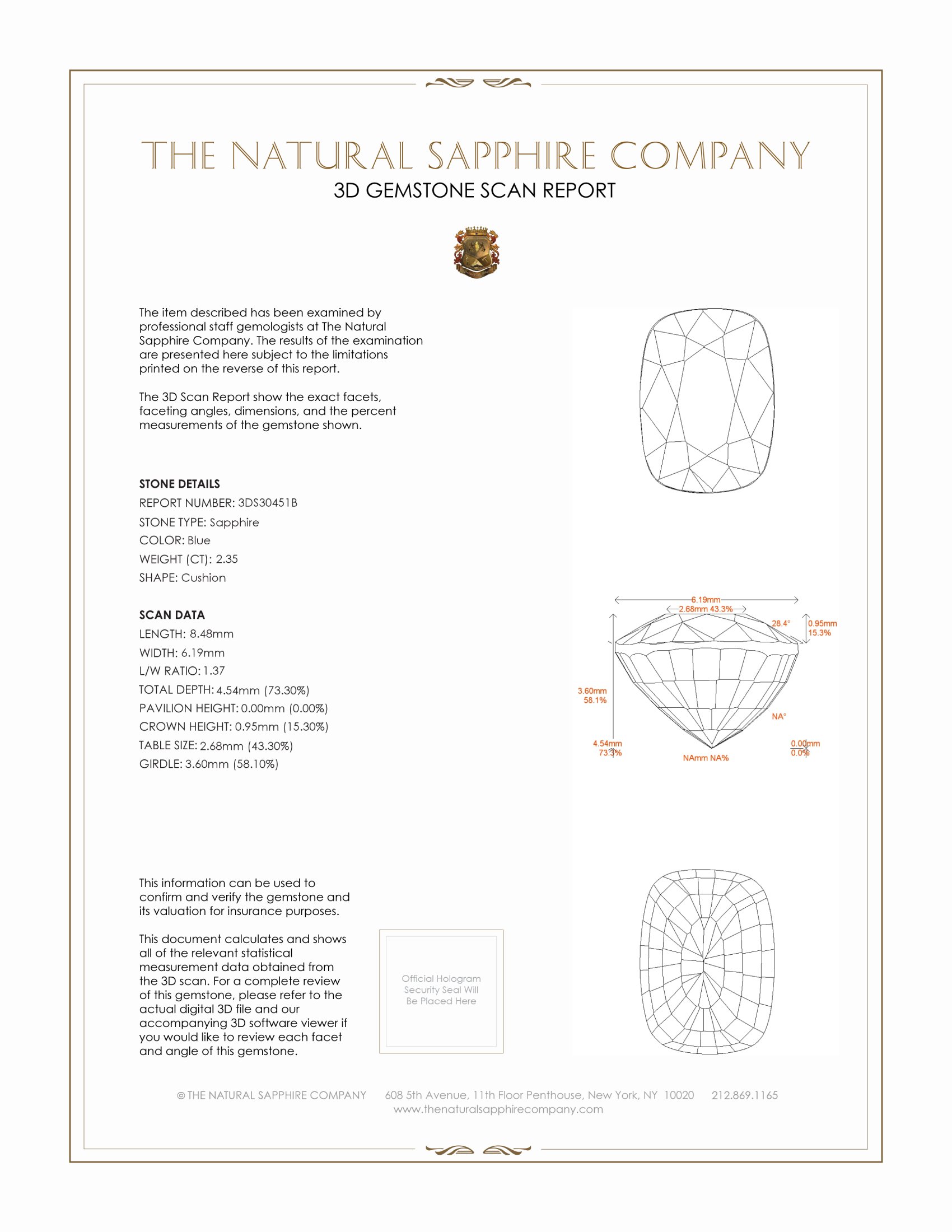 2.35 Ct. Blue Sapphire from Ceylon (Sri Lanka)