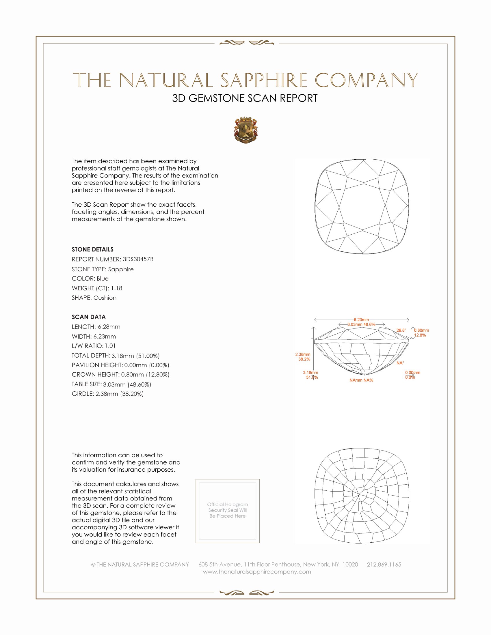 1.18 Ct. Blue Sapphire from Ceylon (Sri Lanka)