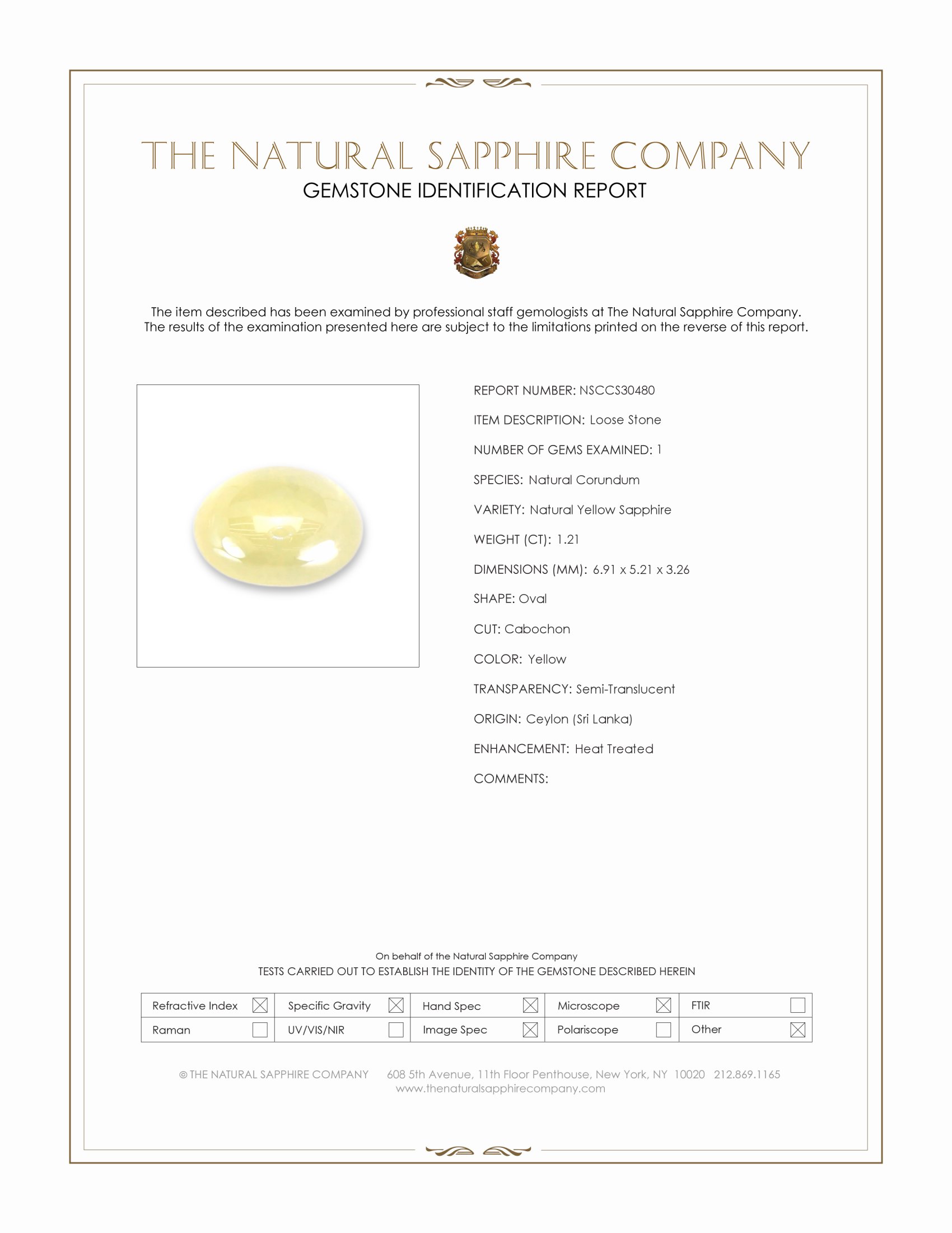 1.21 Ct. Yellow Cabochon Sapphire from Ceylon (Sri Lanka)