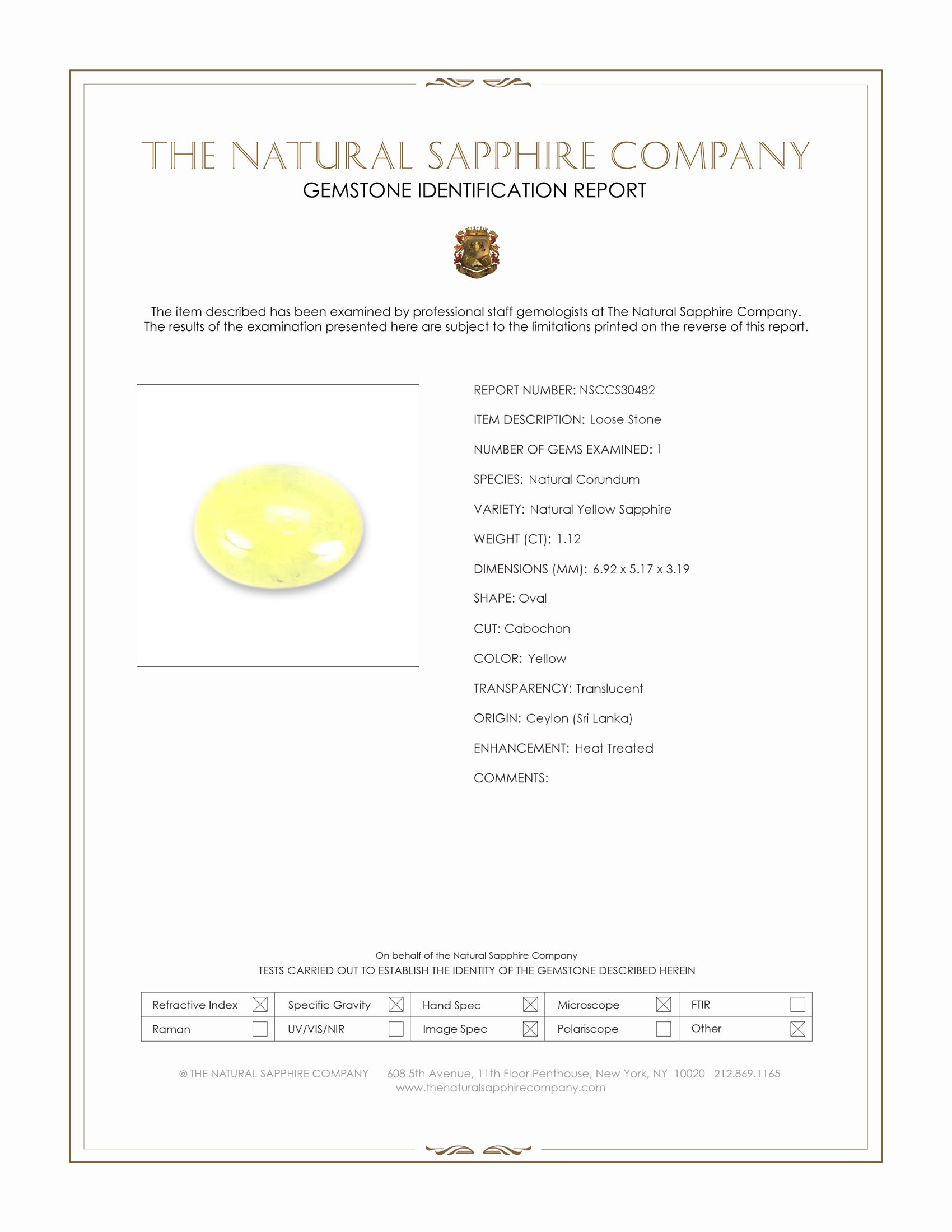 1.12 Ct. Yellow Cabochon Sapphire from Ceylon (Sri Lanka)