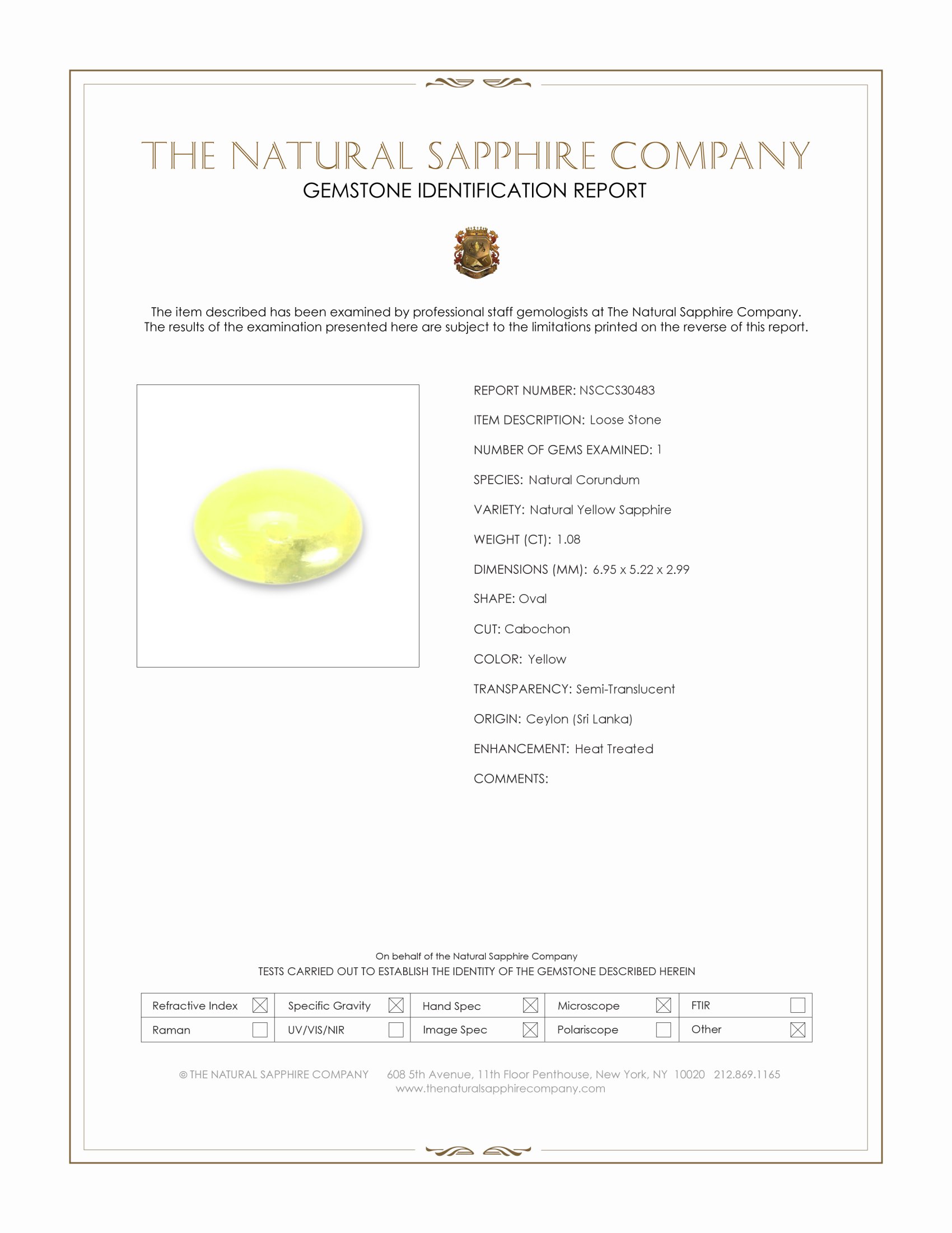 1.08 Ct. Yellow Cabochon Sapphire from Ceylon (Sri Lanka)