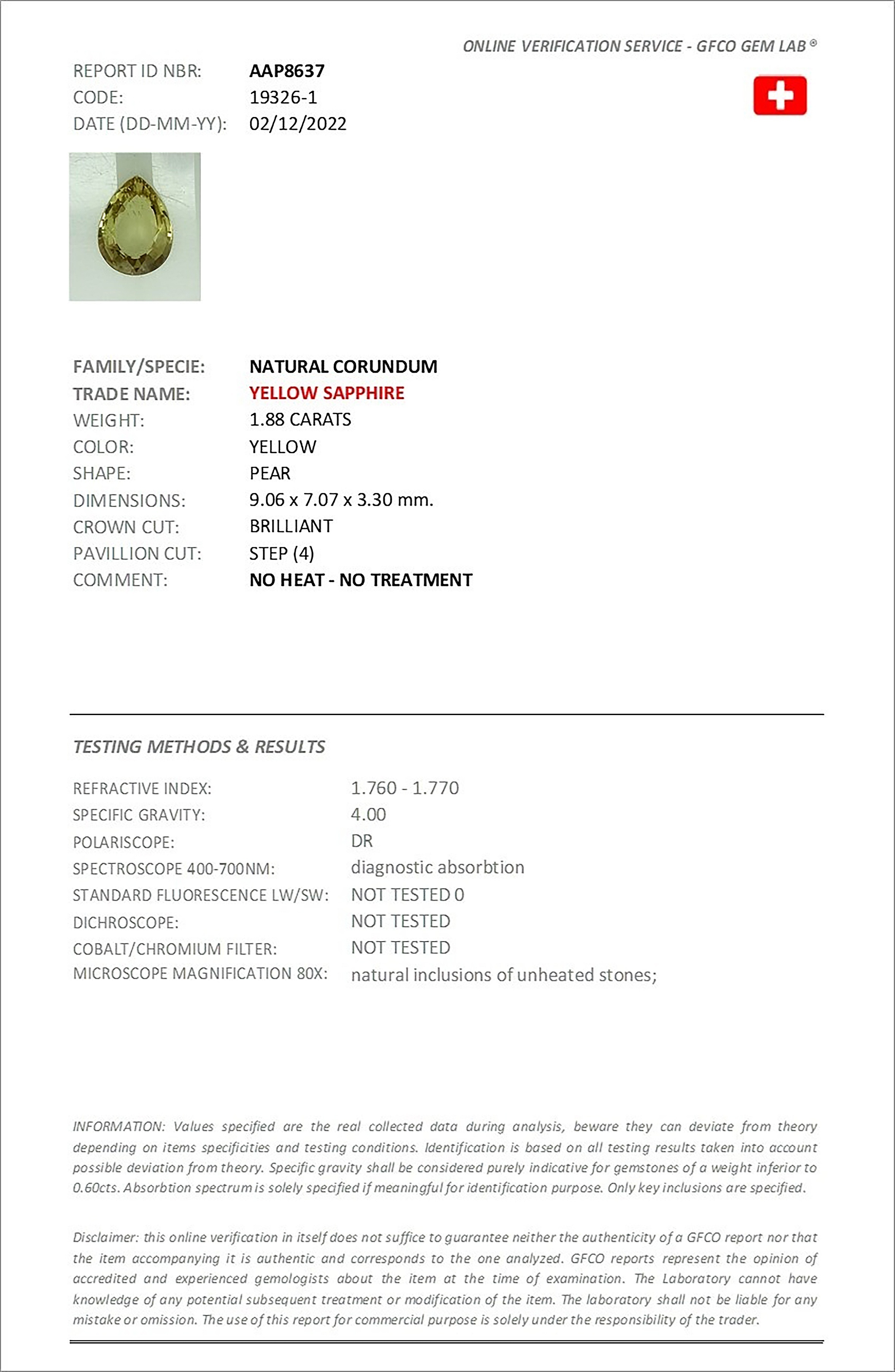 1.88 Ct. Yellowish Brown Sapphire from Thailand