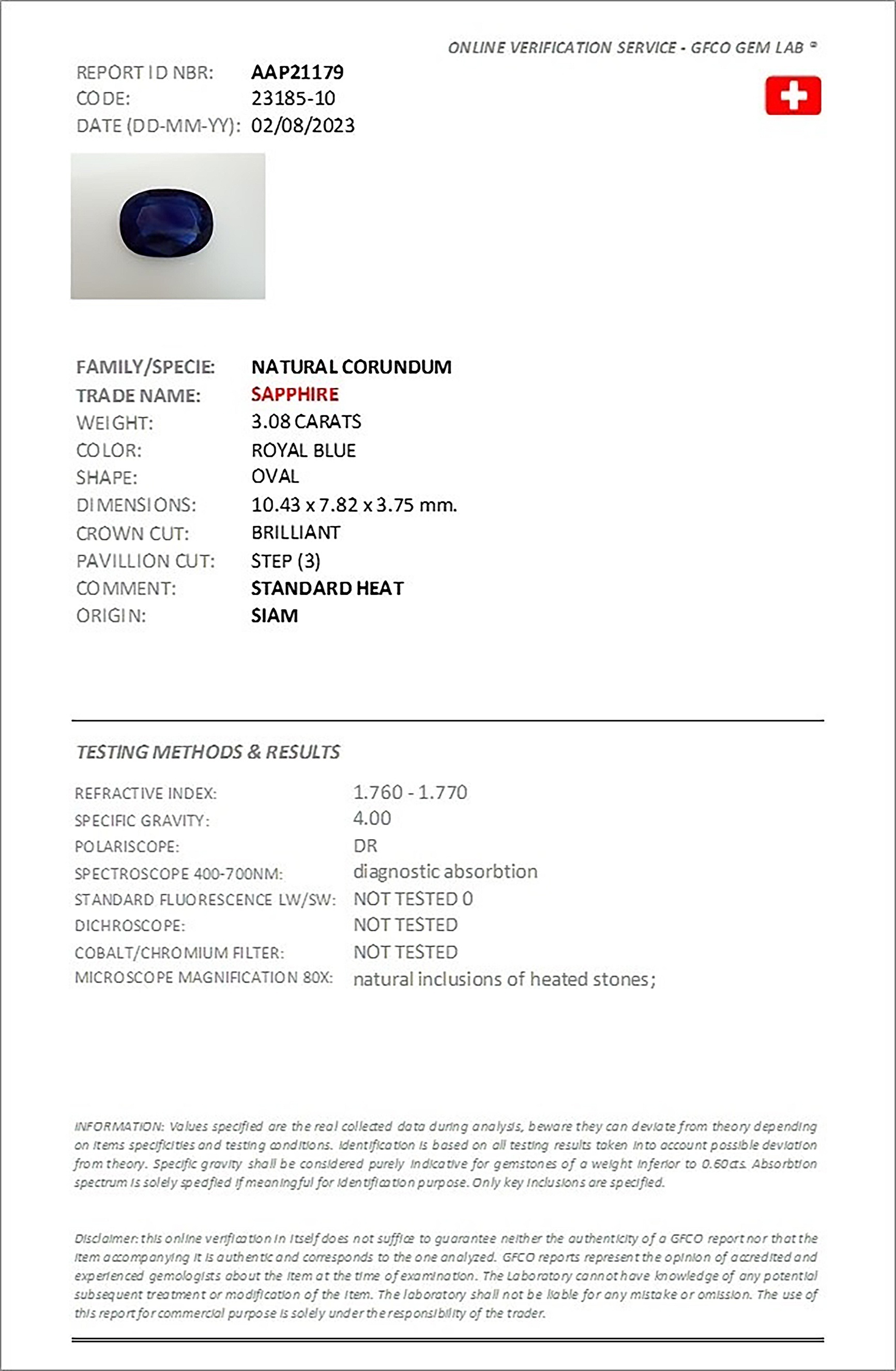 3.08 Ct. Blue Sapphire from Thailand