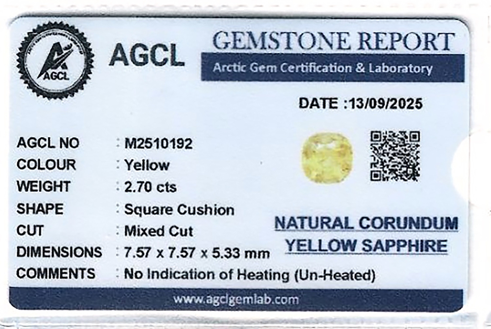 2.70 Ct. Yellow Sapphire from Ceylon (Sri Lanka)