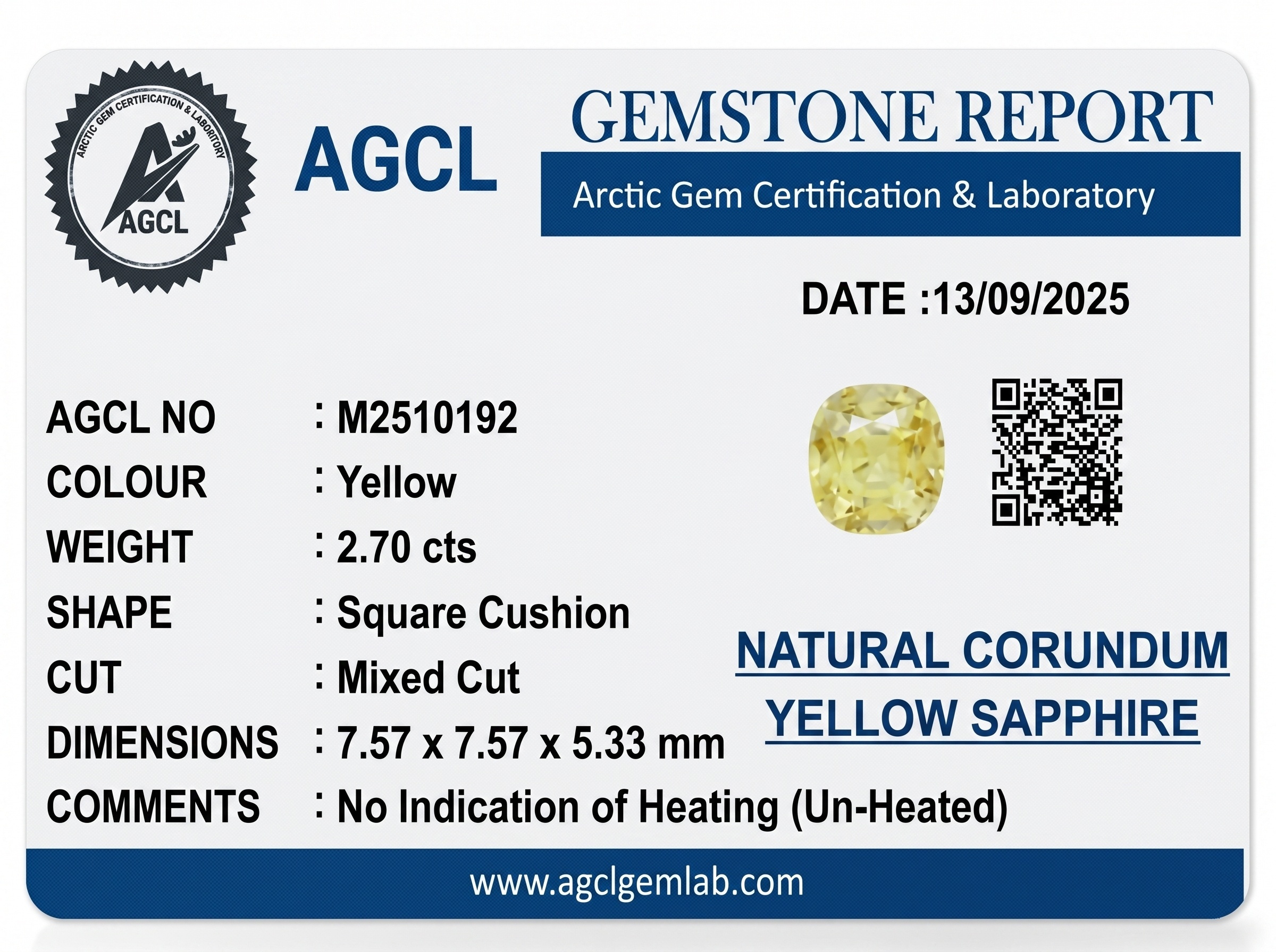 2.70 Ct. Yellow Sapphire from Ceylon (Sri Lanka)