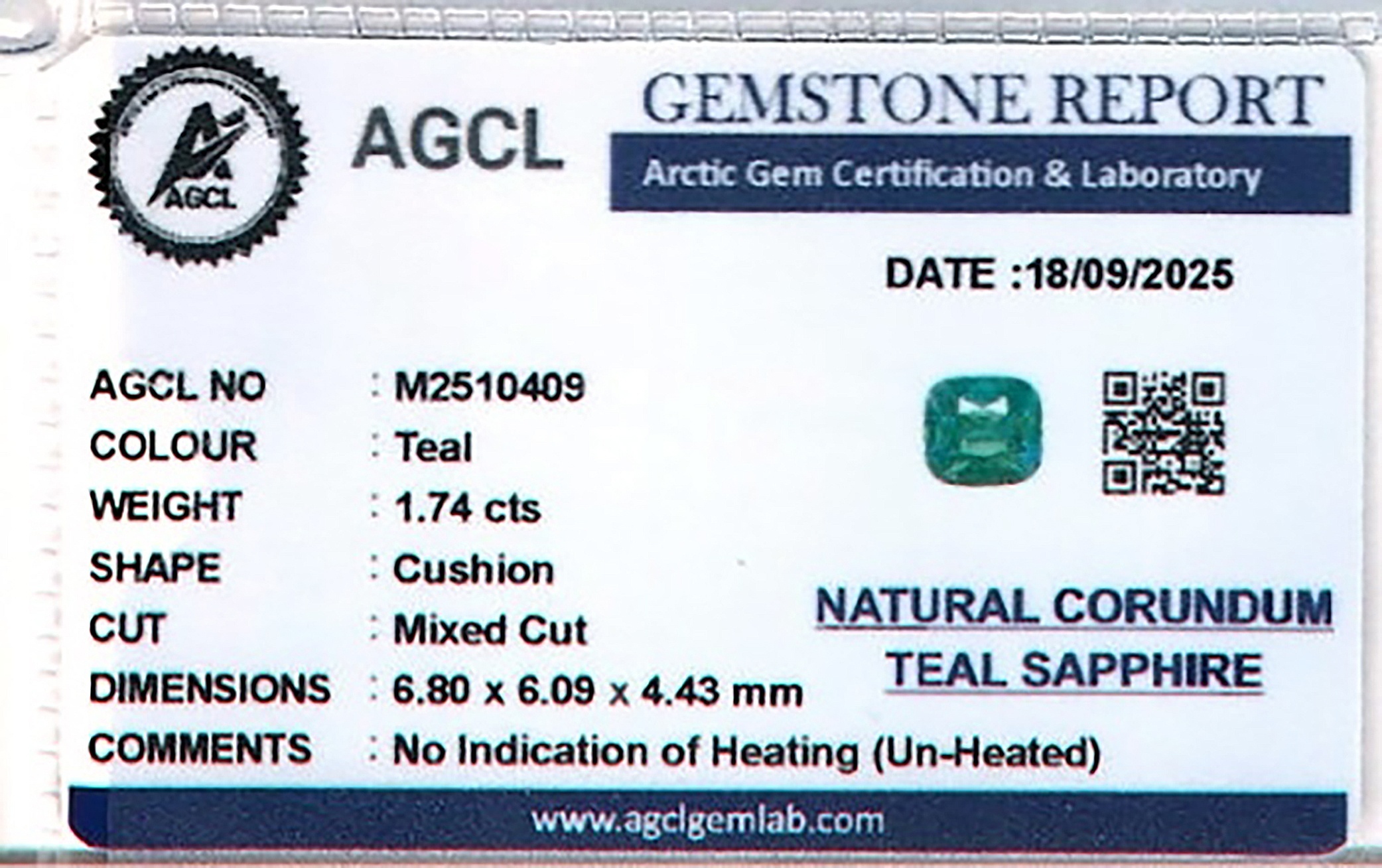 1.74 Ct. Bluish Green Sapphire from Ceylon (Sri Lanka)