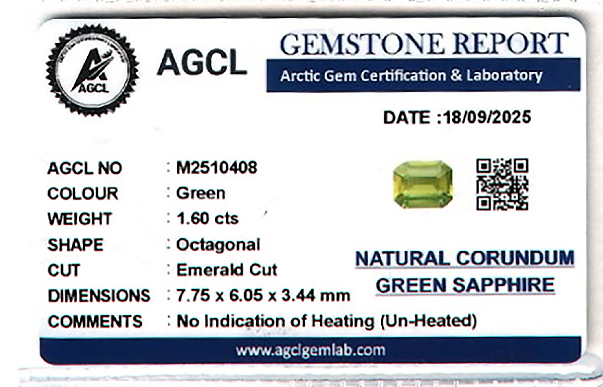 1.60 Ct. Green Sapphire from Ceylon (Sri Lanka)