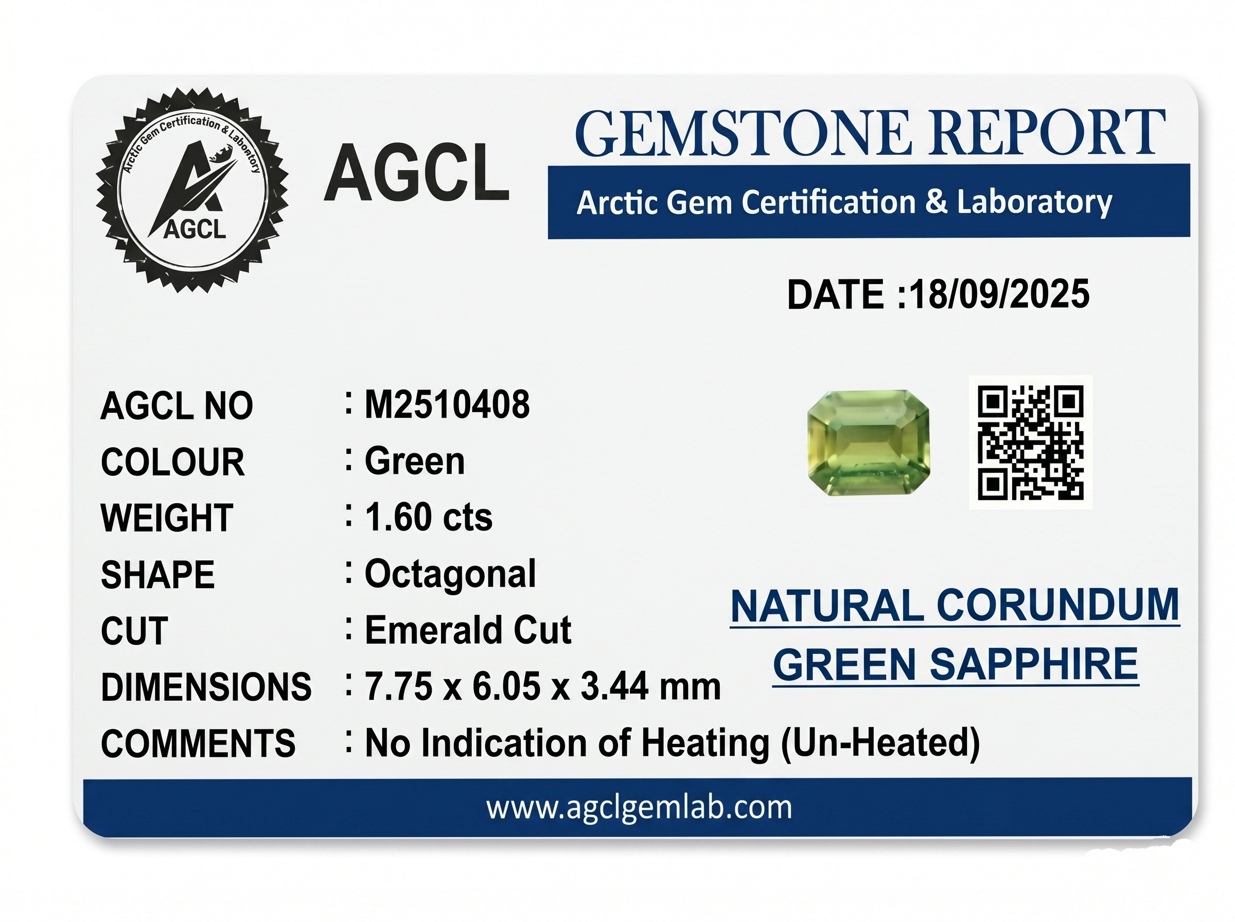 1.60 Ct. Green Sapphire from Ceylon (Sri Lanka)
