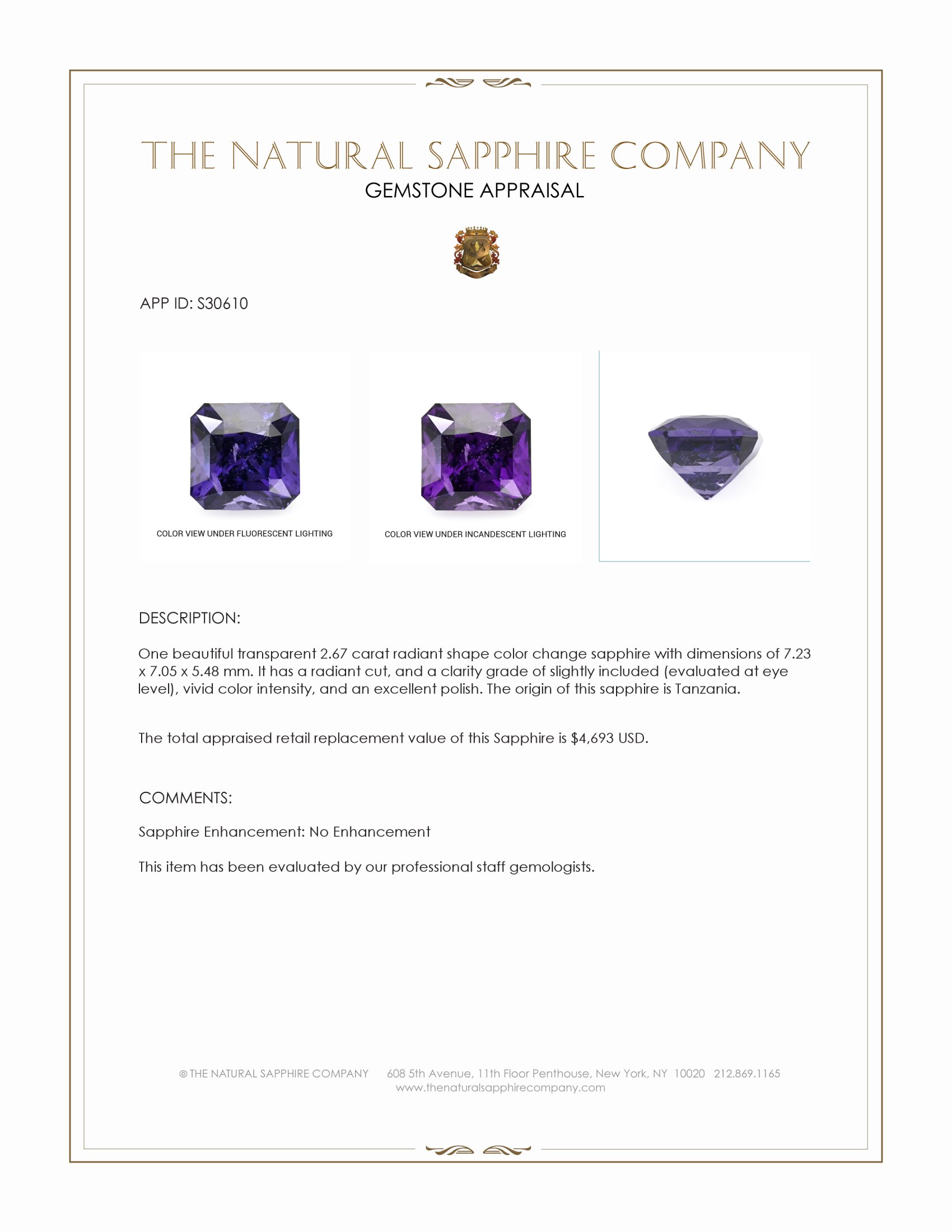 2.67 Ct. Color Change Sapphire from Tanzania