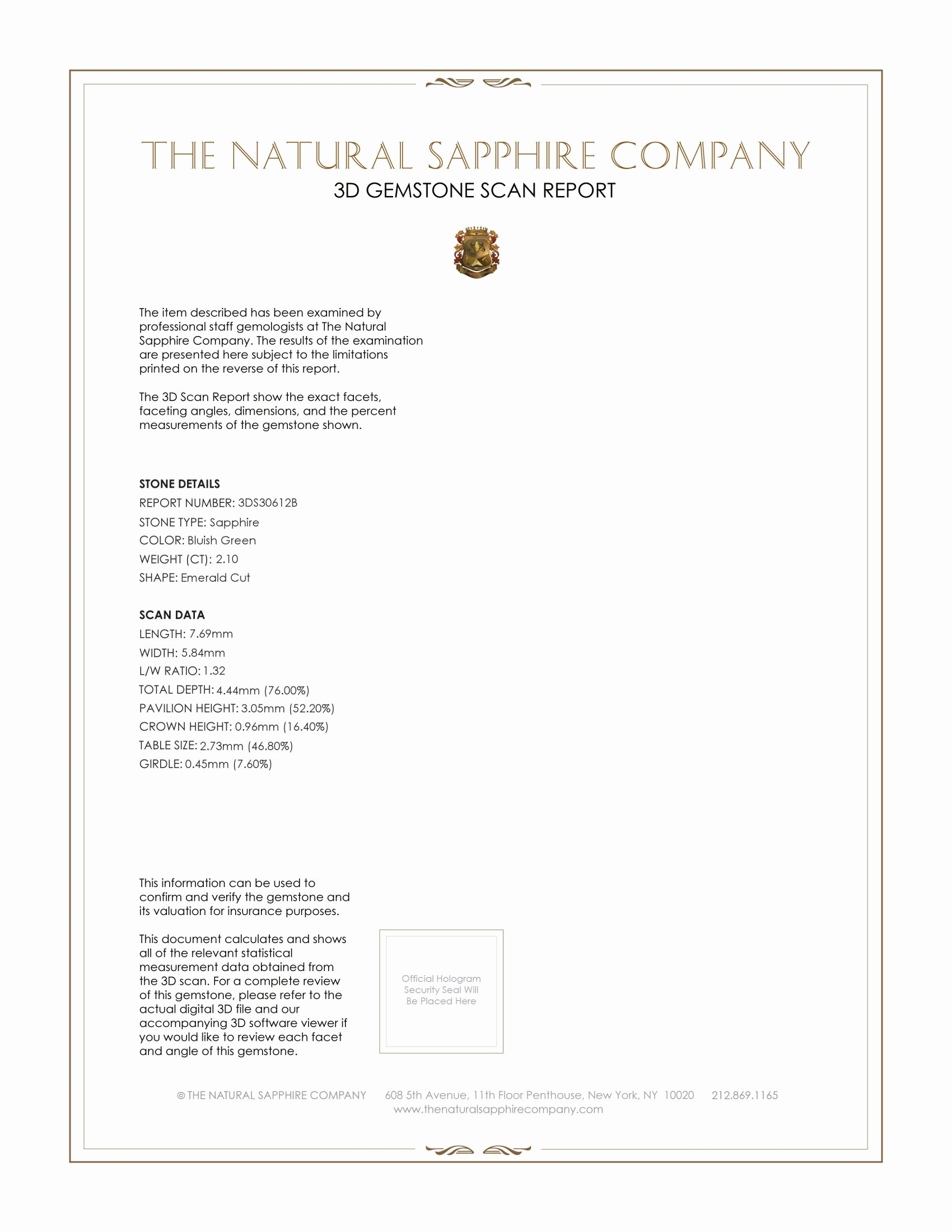 2.10 Ct. Bluish Green Sapphire from Tanzania