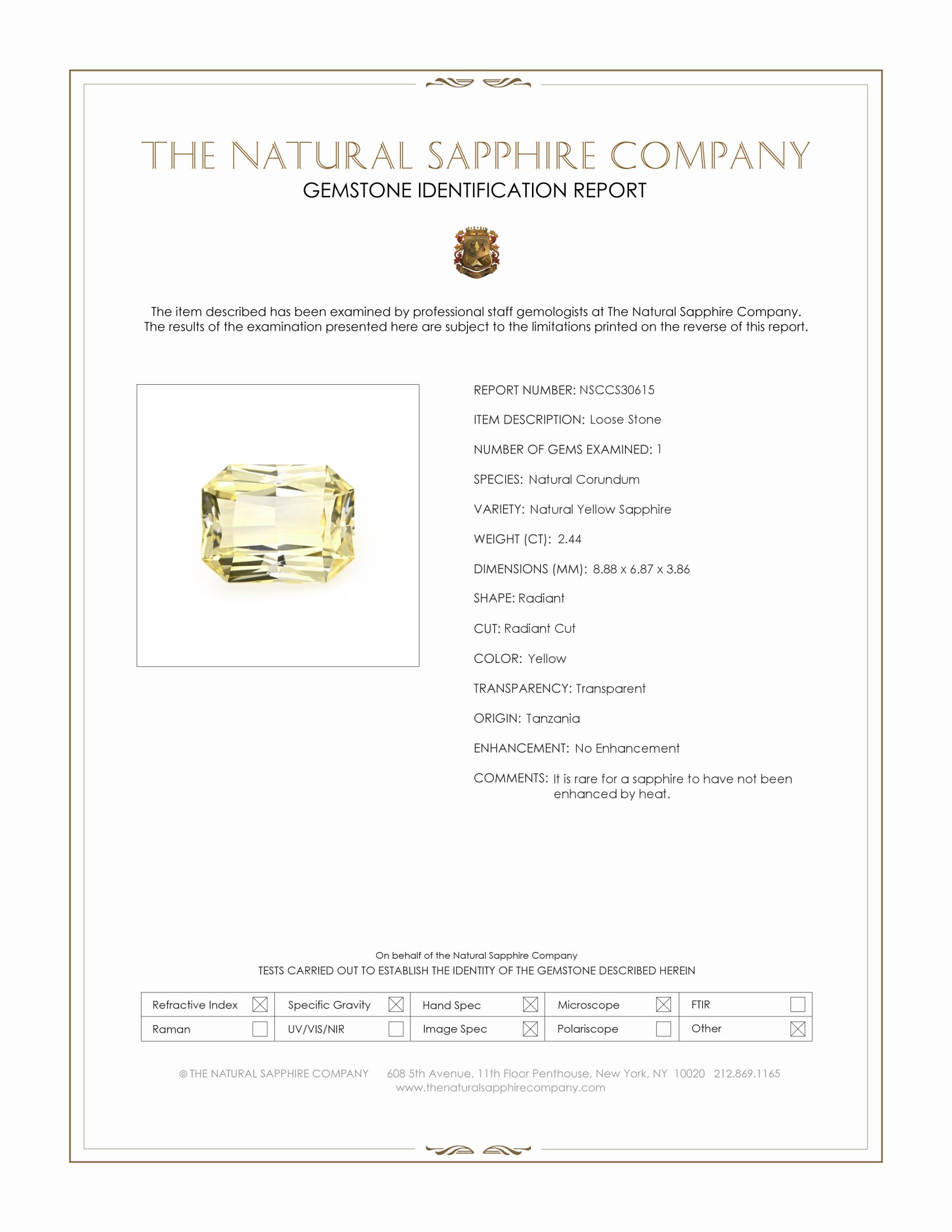 2.44 Ct. Yellow Sapphire from Tanzania