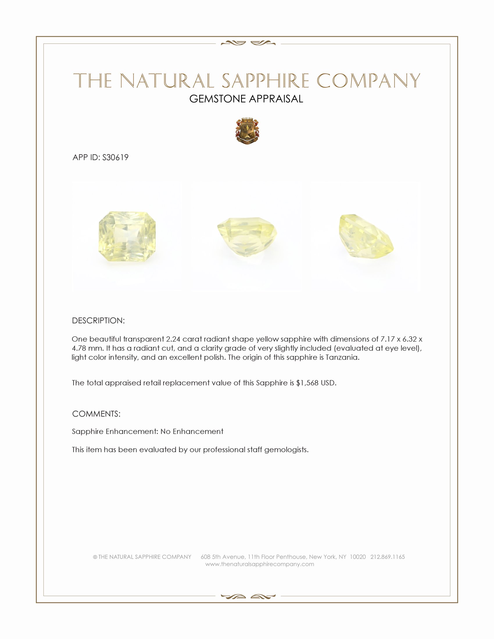 2.24 Ct. Yellow Sapphire from Tanzania