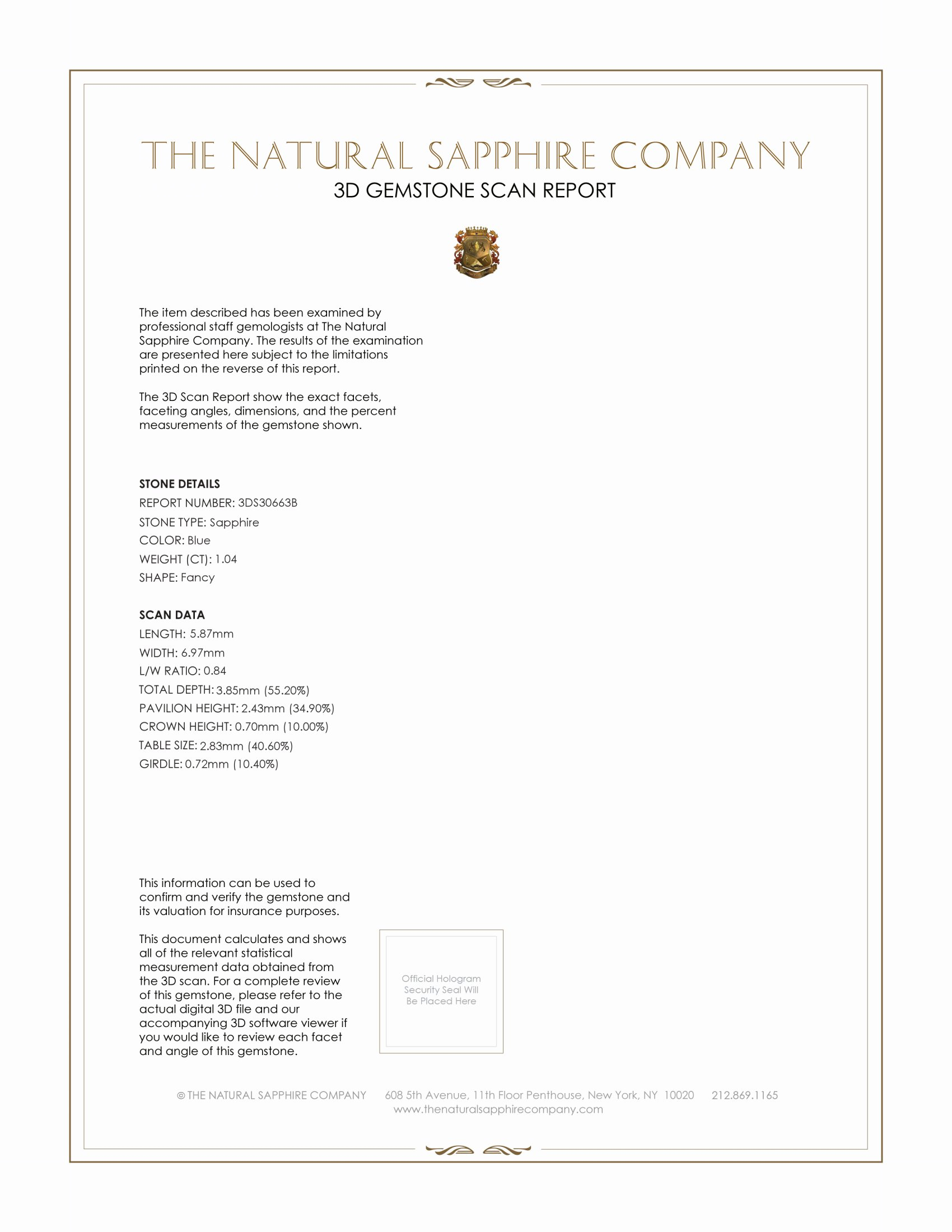 1.04 Ct. Blue Sapphire from Ceylon (Sri Lanka)