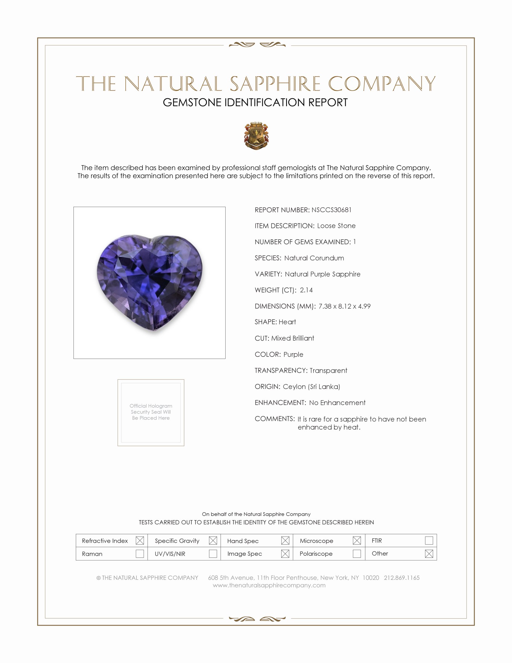 2.14 Ct. Purple Sapphire from Ceylon (Sri Lanka)