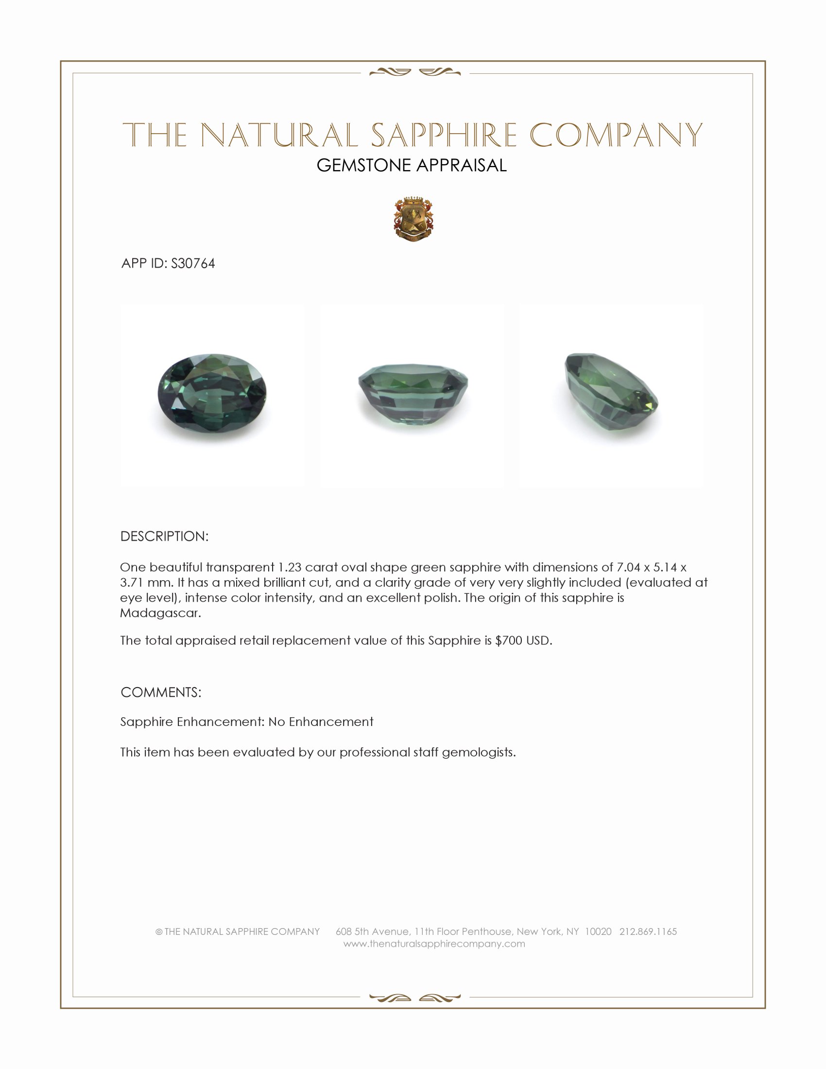 1.23 Ct. Green Sapphire from Madagascar