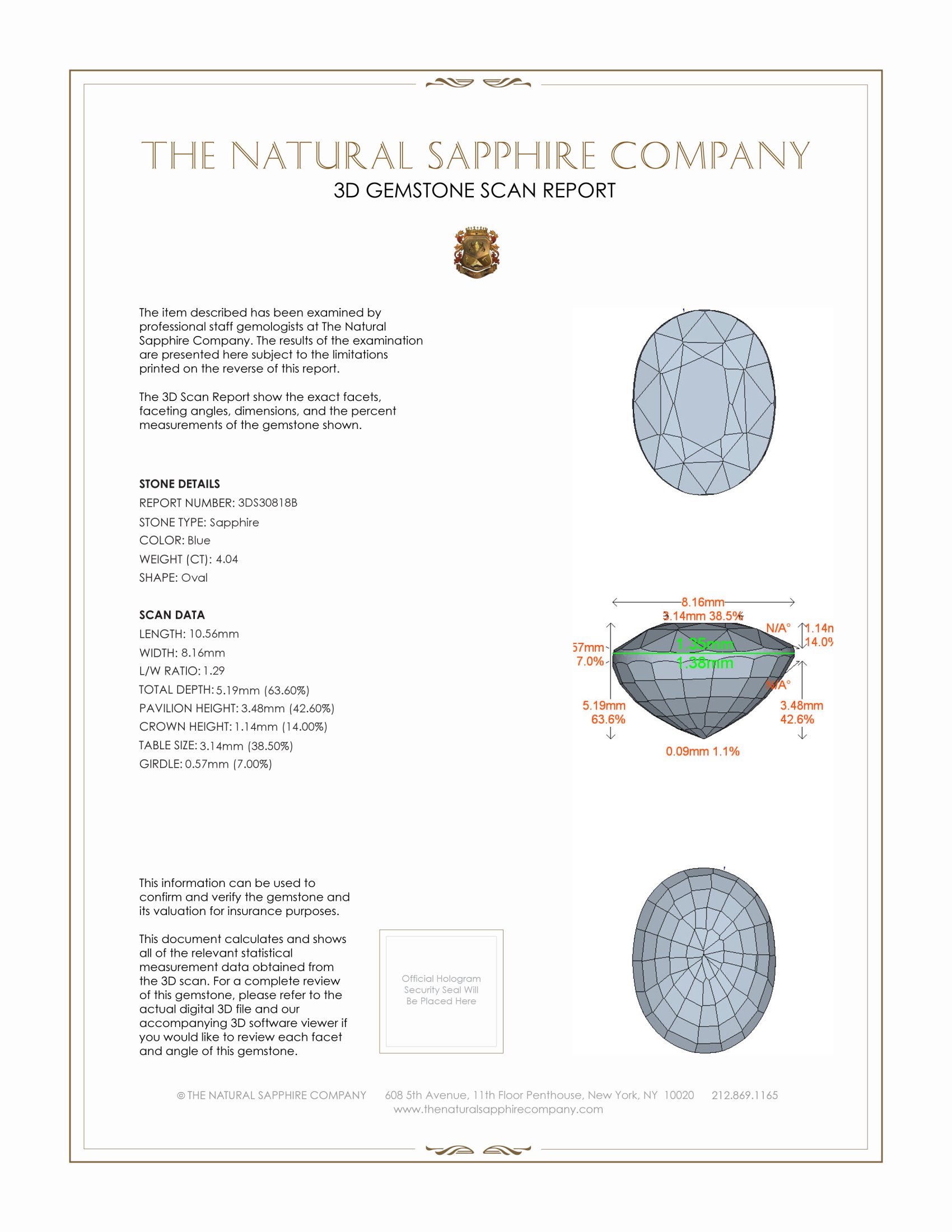 4.04 Ct. Blue Sapphire from Ceylon (Sri Lanka)