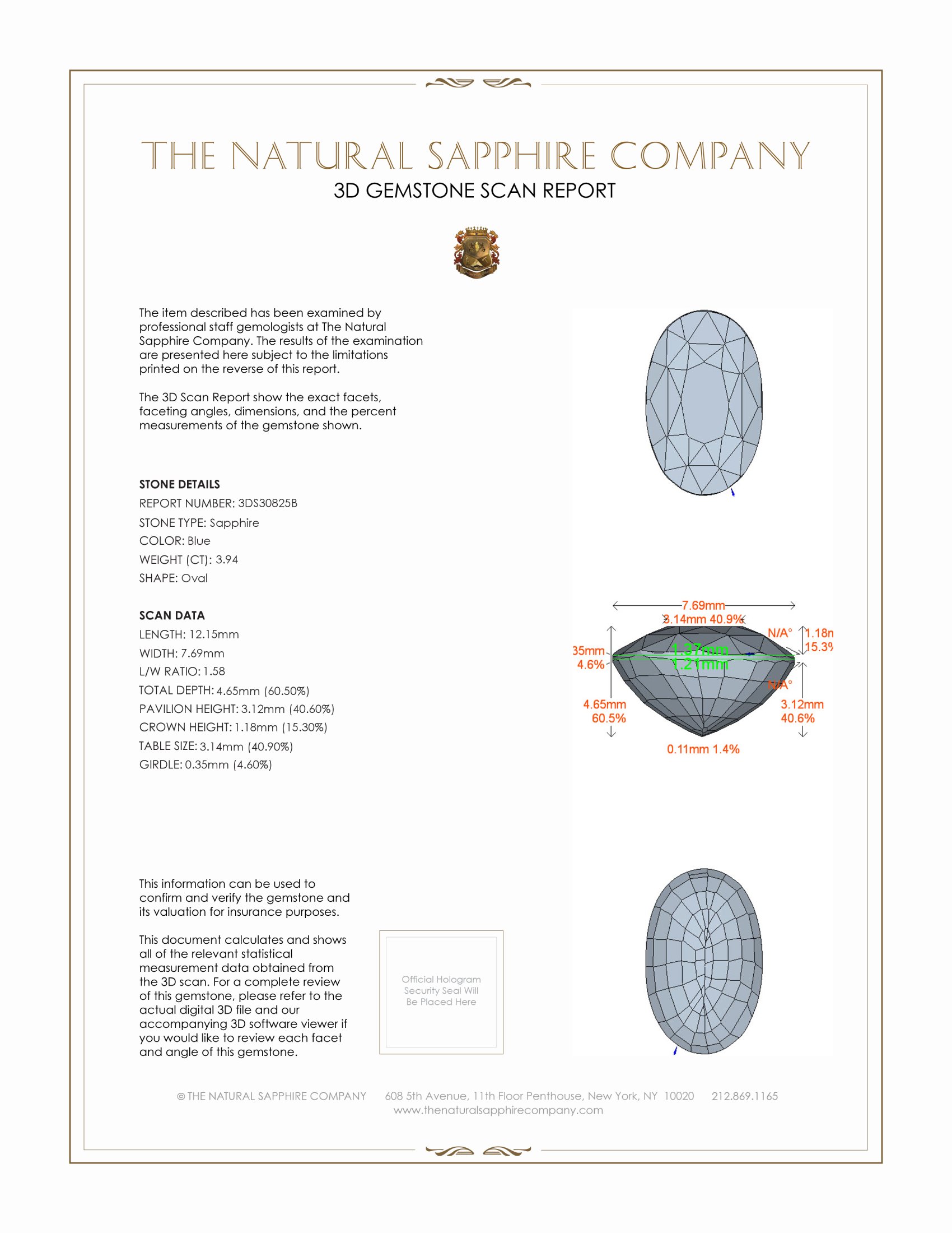 3.94 Ct. Blue Sapphire from Ceylon (Sri Lanka)
