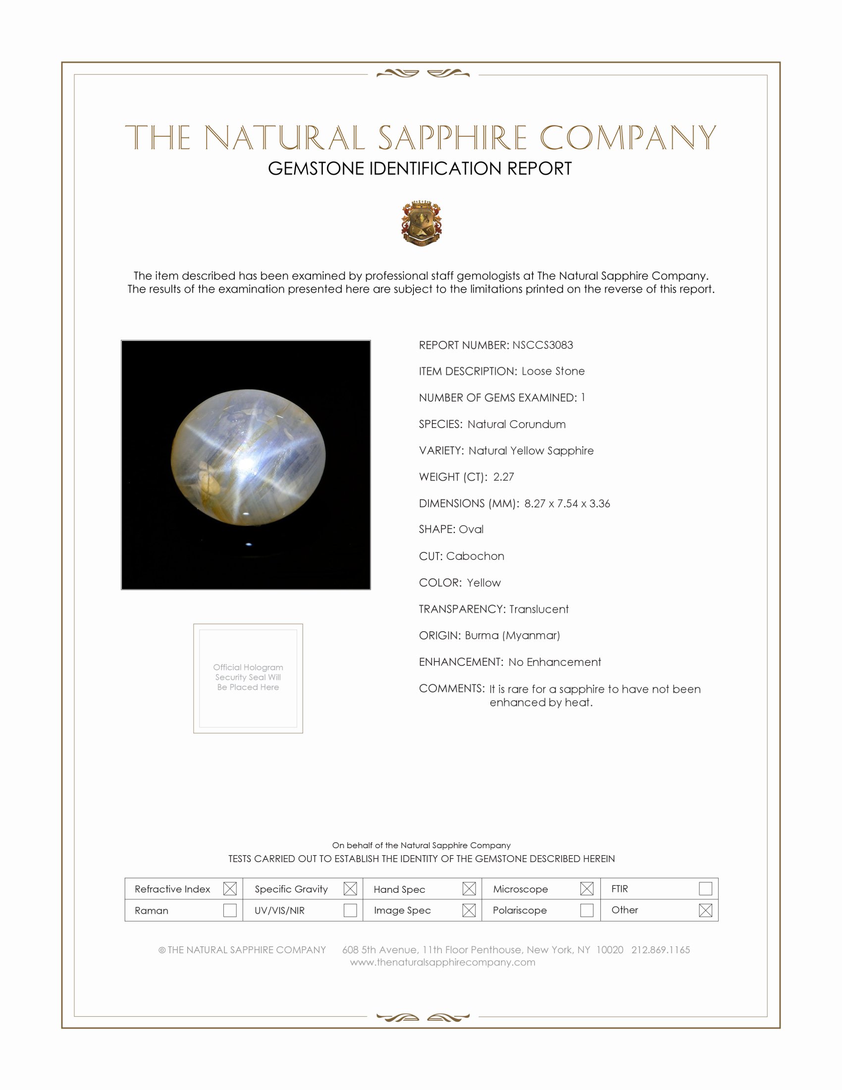 2.27 Ct. Yellow Star Sapphire from Burma (Myanmar)