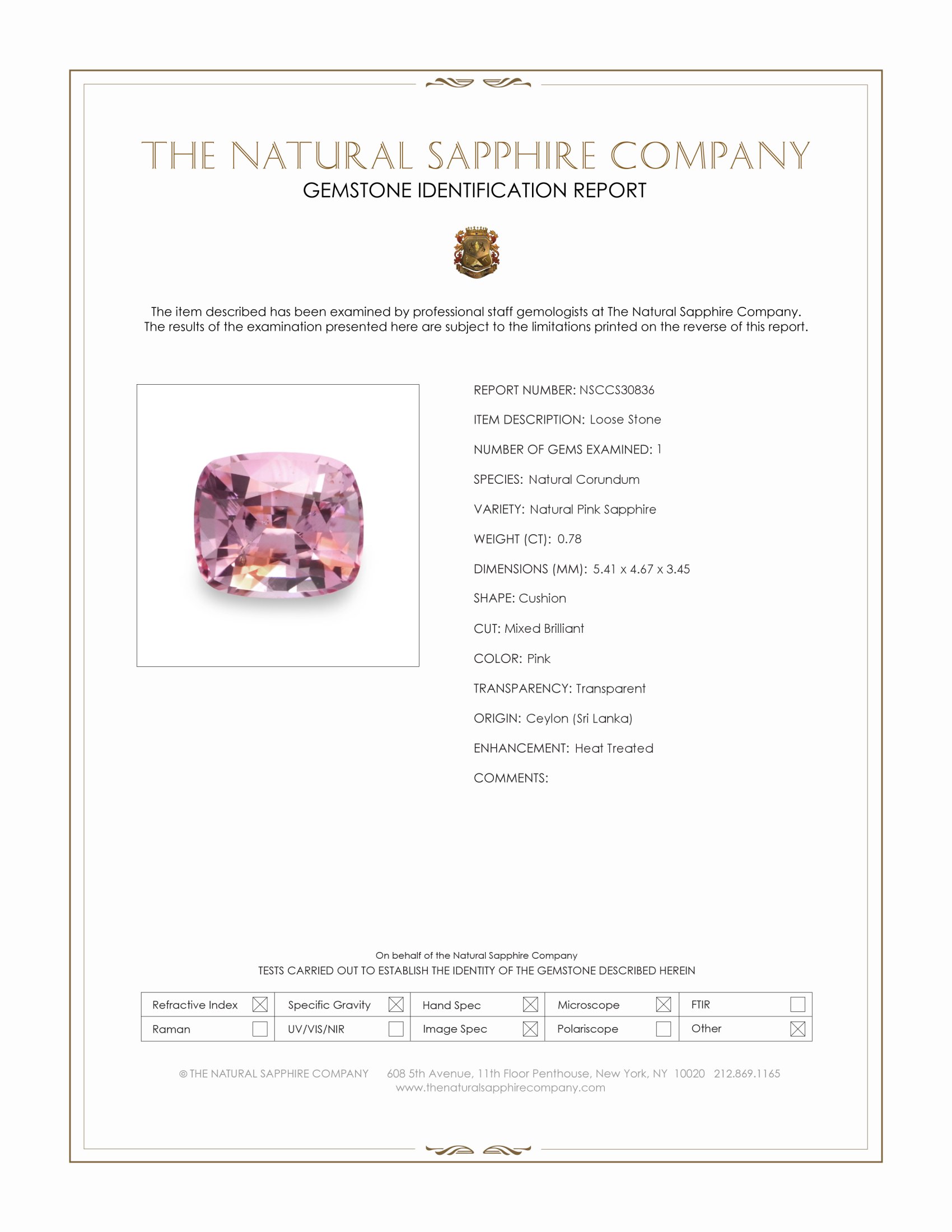0.78 Ct. Pink Sapphire from Ceylon (Sri Lanka)