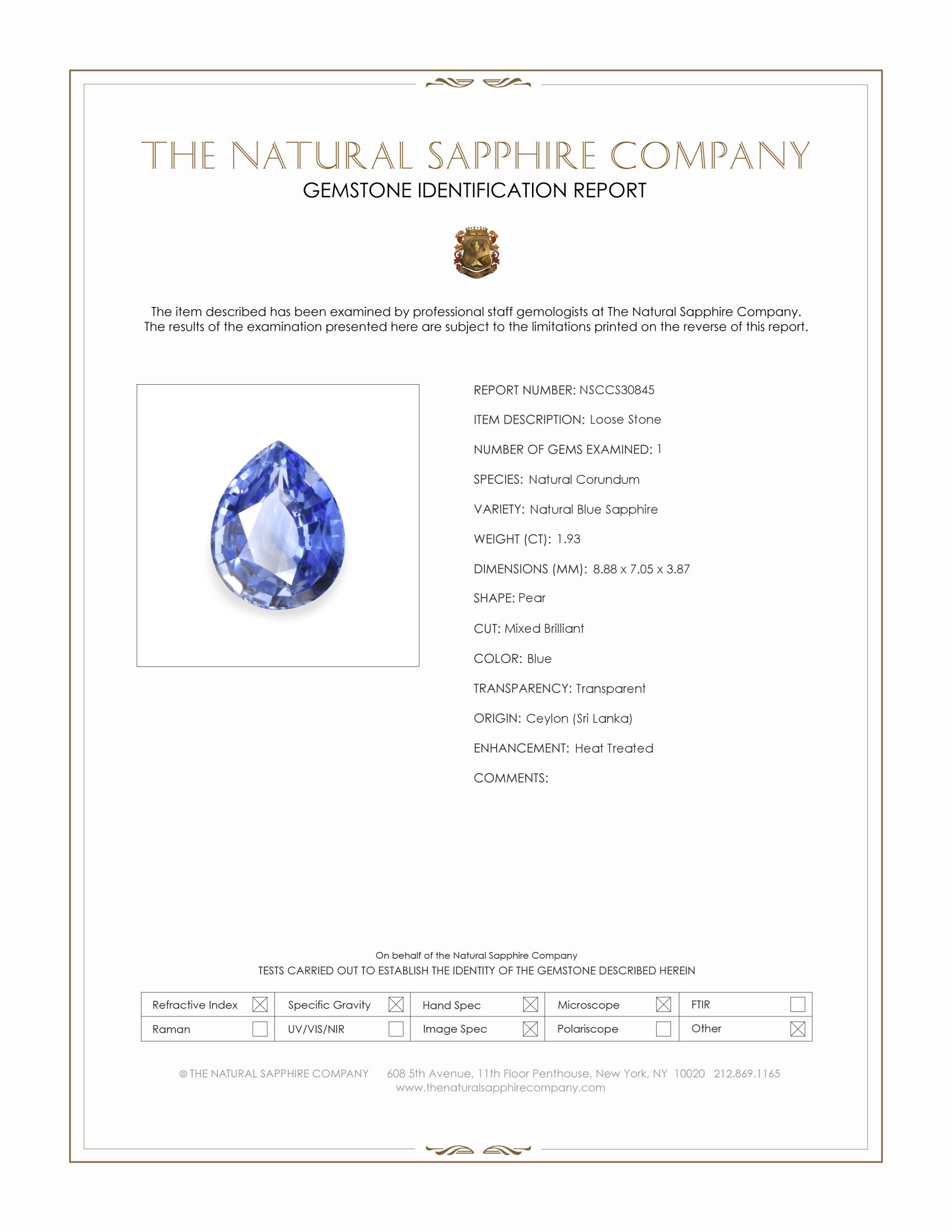 1.93 Ct. Blue Sapphire from Ceylon (Sri Lanka)