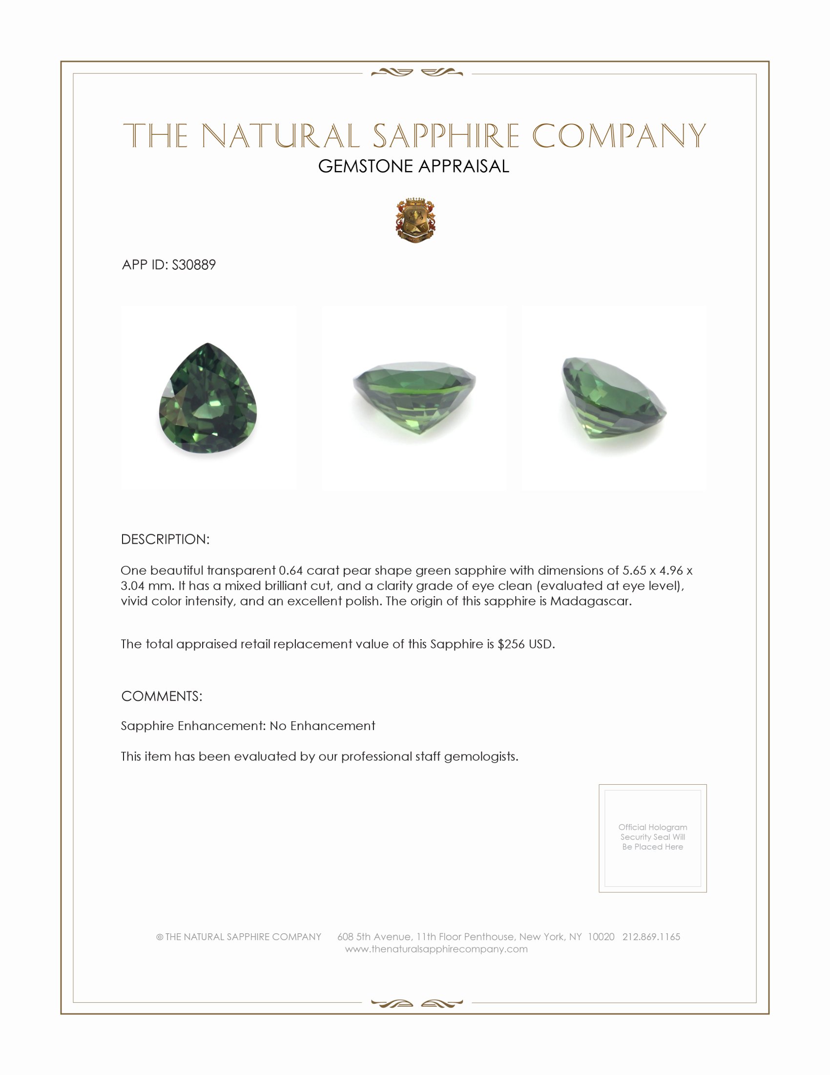 0.64 Ct. Green Sapphire from Madagascar