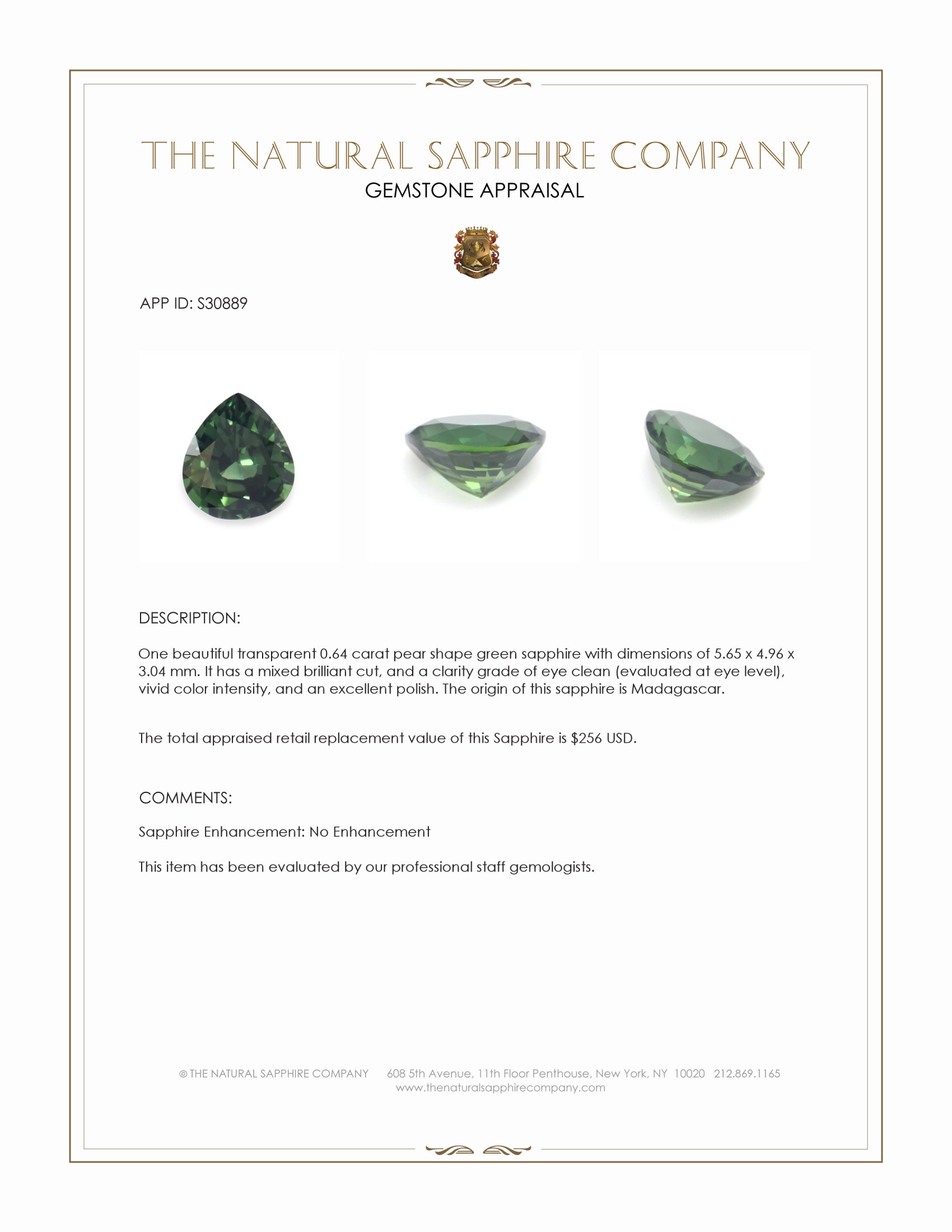 0.64 Ct. Green Sapphire from Madagascar