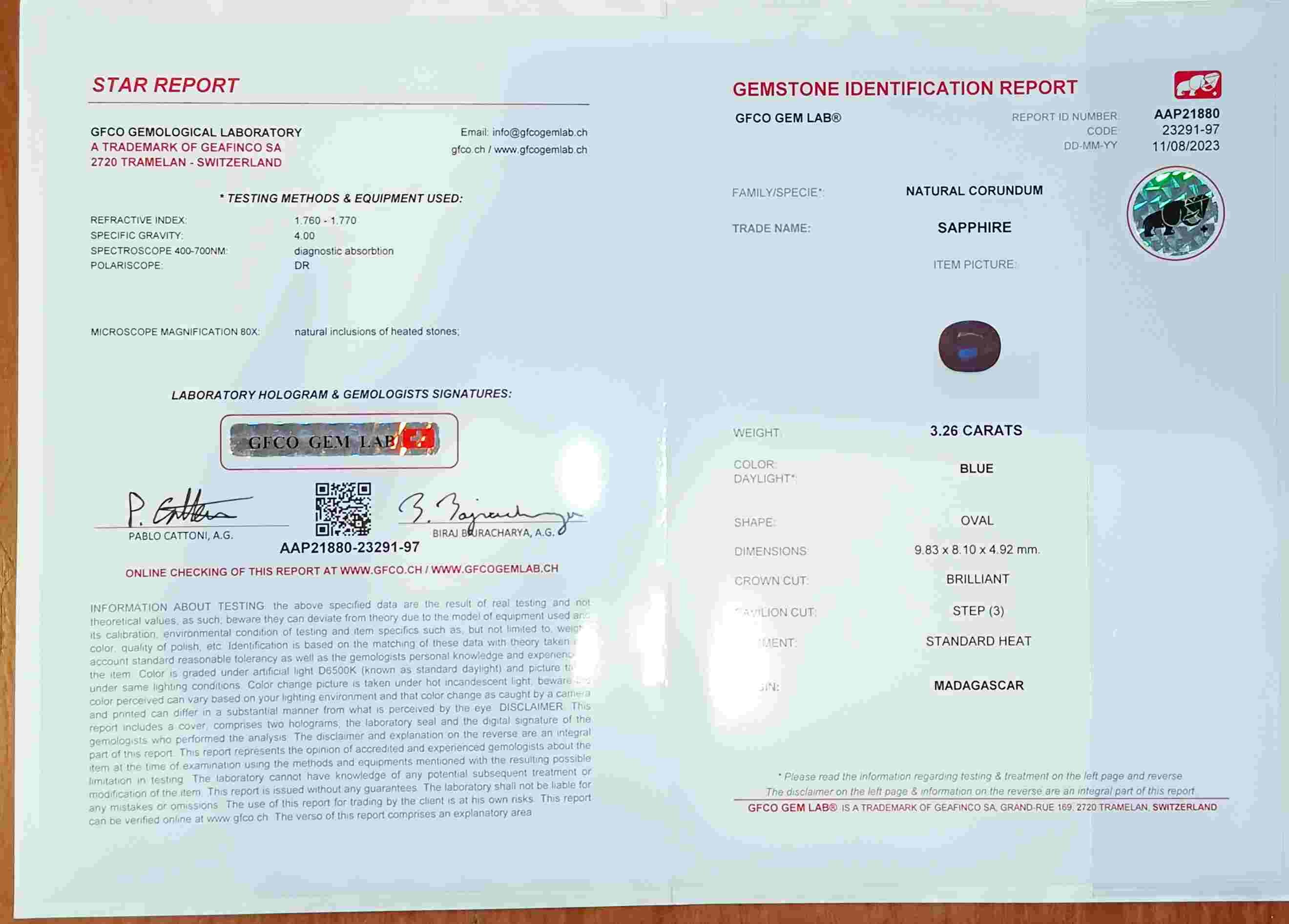 3.26 Ct. Blue Sapphire from Madagascar