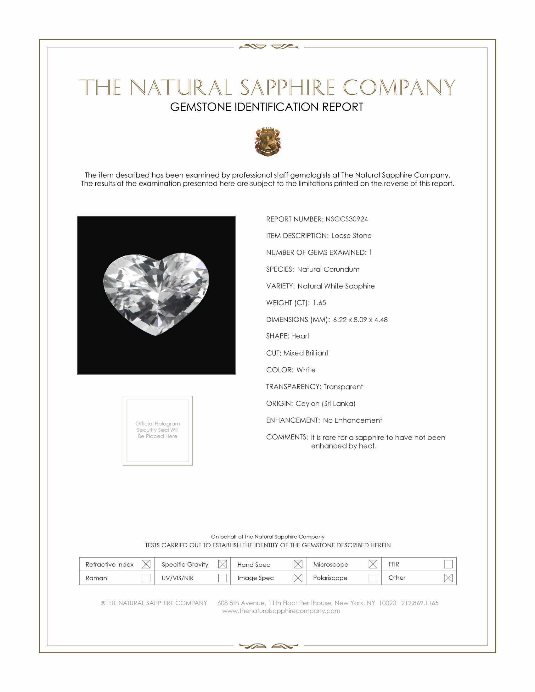 1.65 Ct. White Sapphire from Ceylon (Sri Lanka)